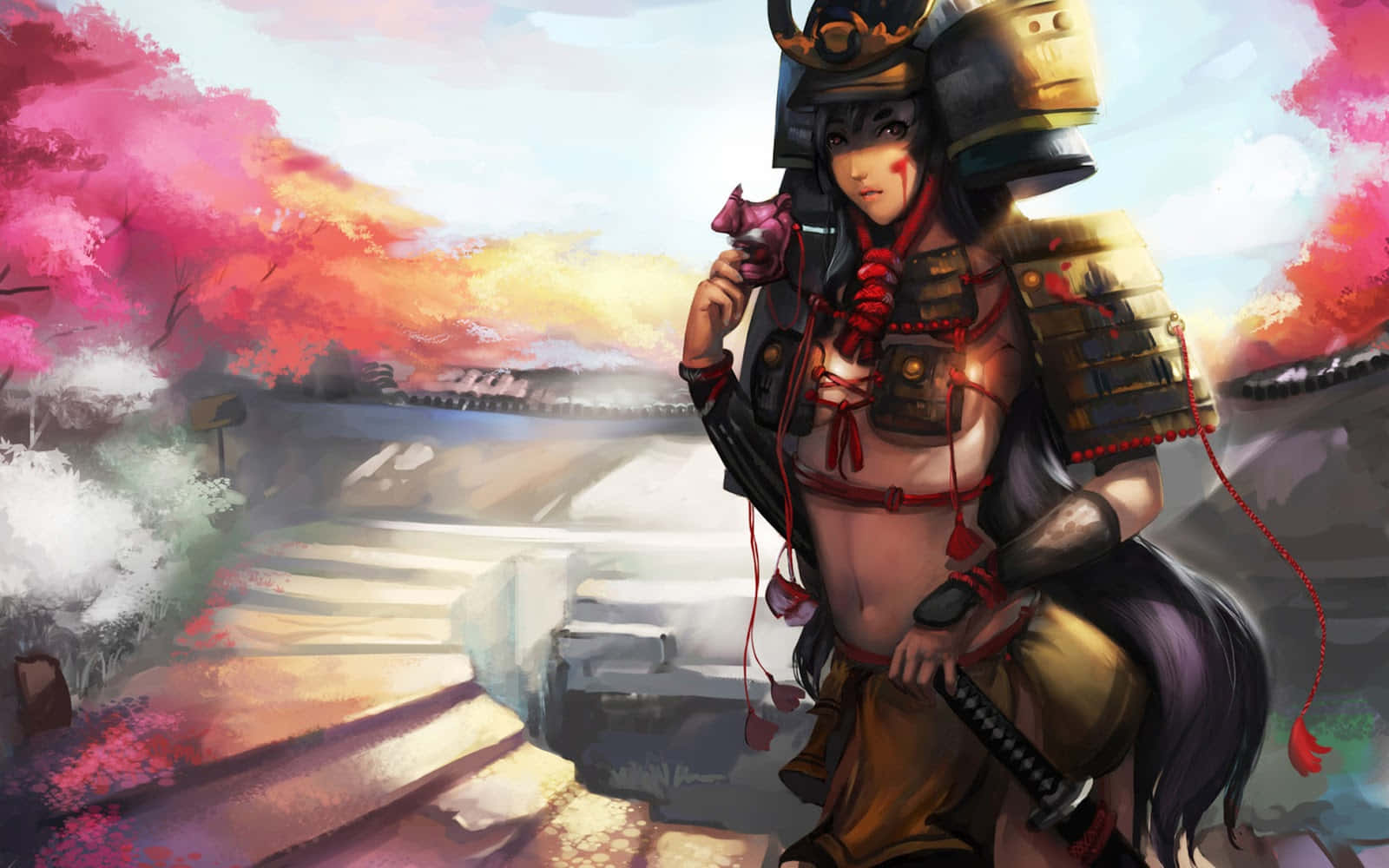 Chica Samurai Anime Armadura Katana Fondos de pantalla