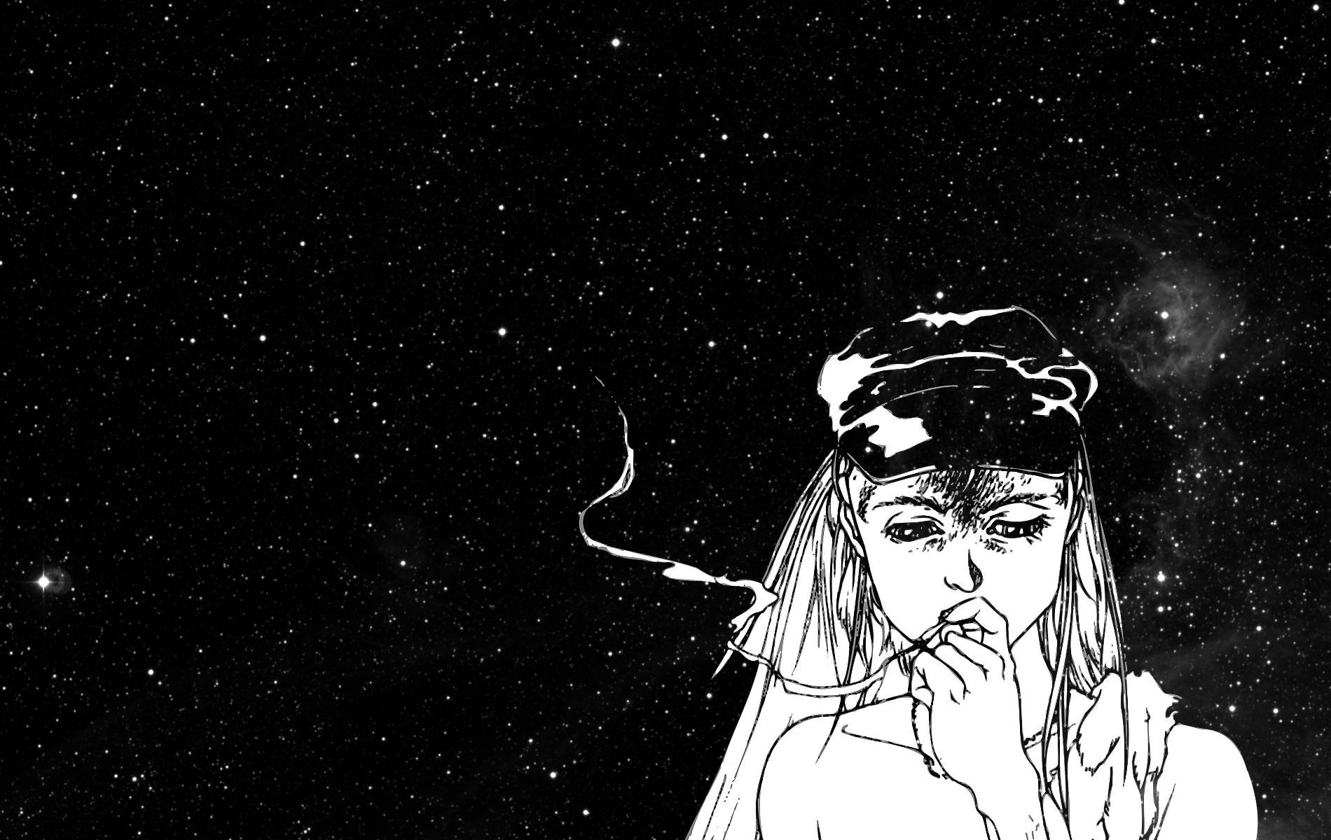 Chica trippy fumando en negro Fondos de pantalla