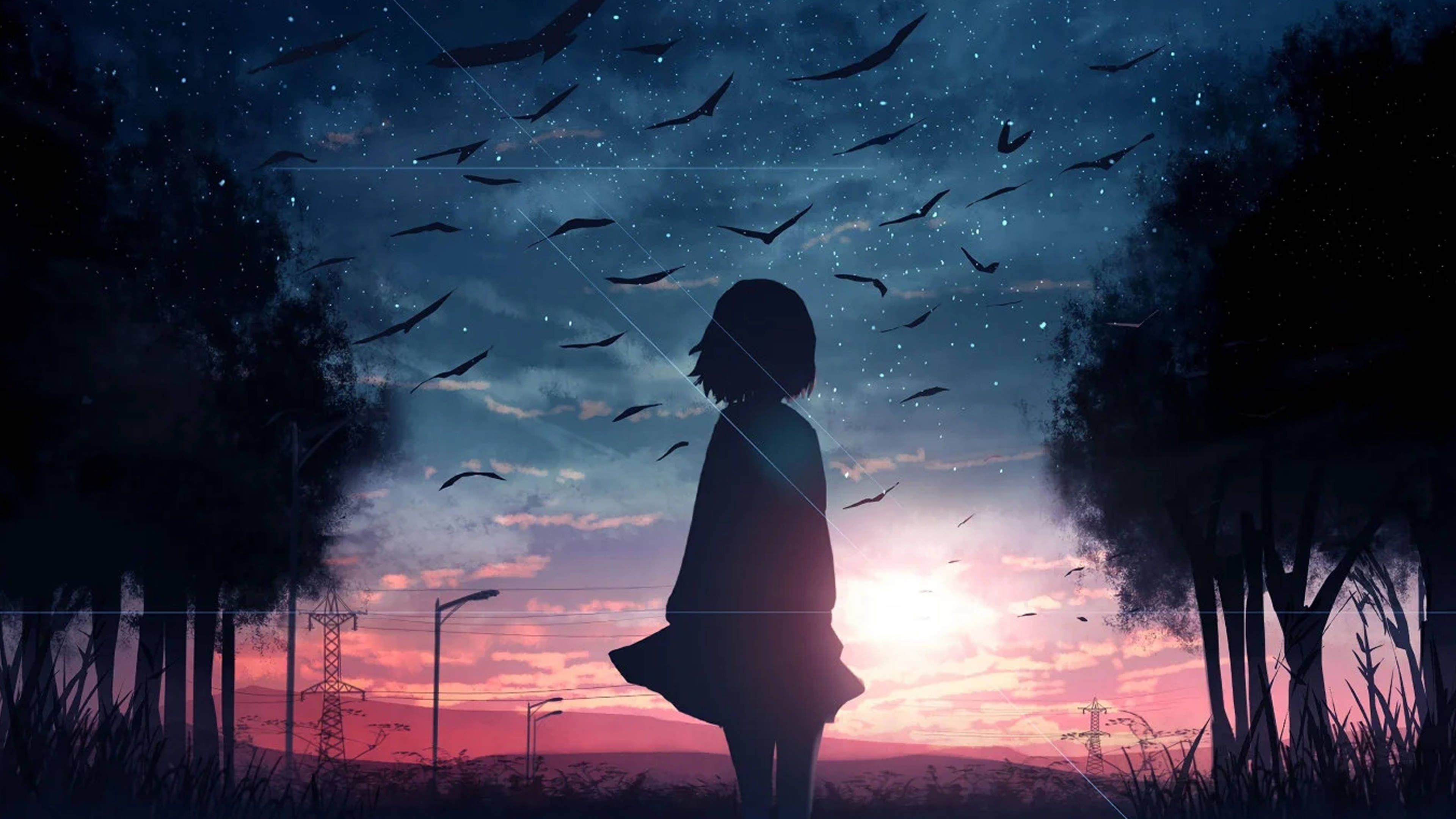 Chica Triste de Anime 4K Mira al Cielo Fondos de pantalla