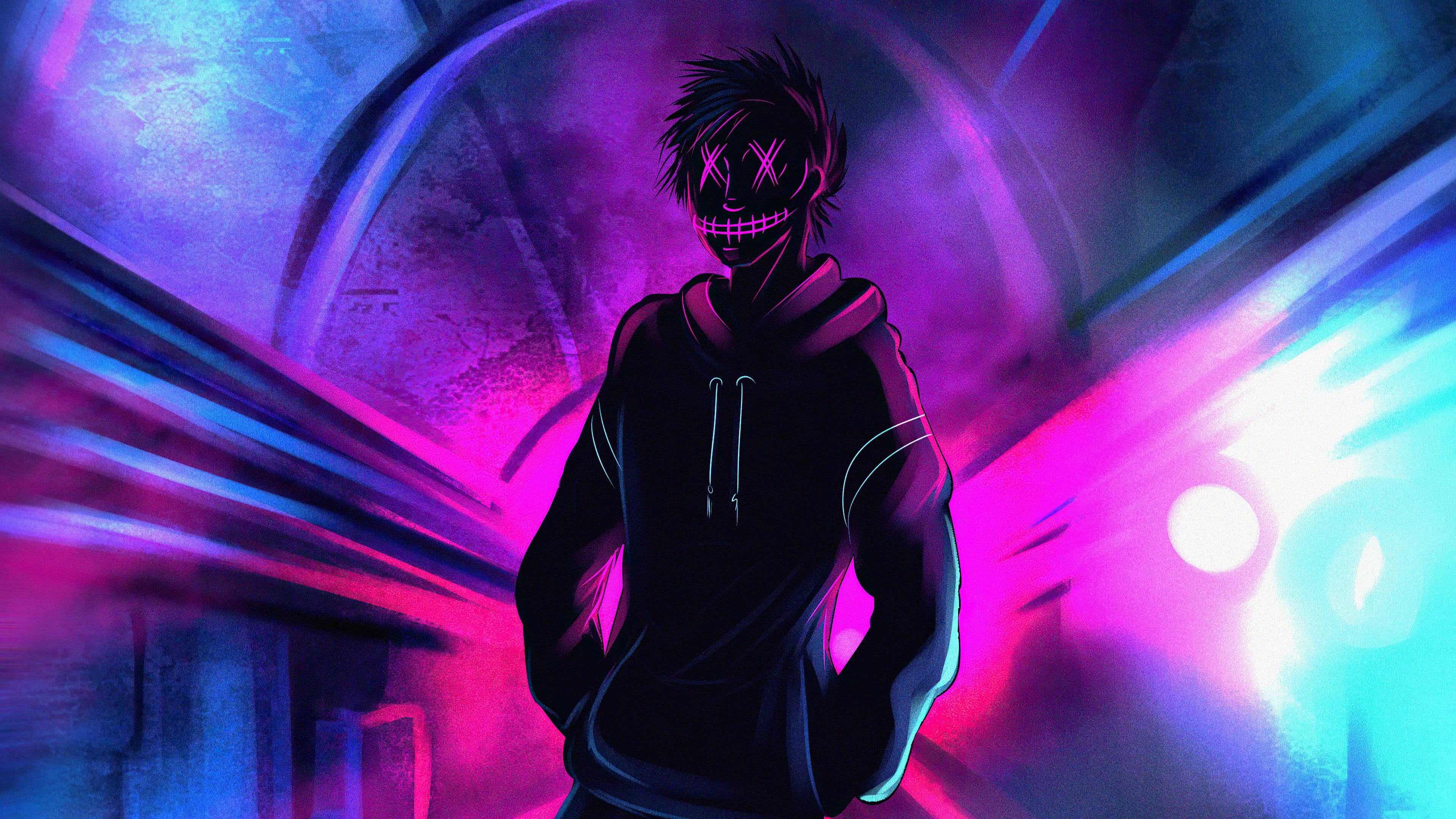 Chico Anime Cool Arte Neón Fondos de pantalla