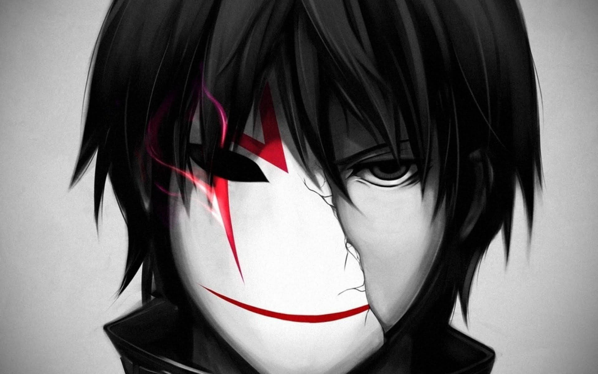Chico anime en blanco y negro con máscara Fondos de pantalla