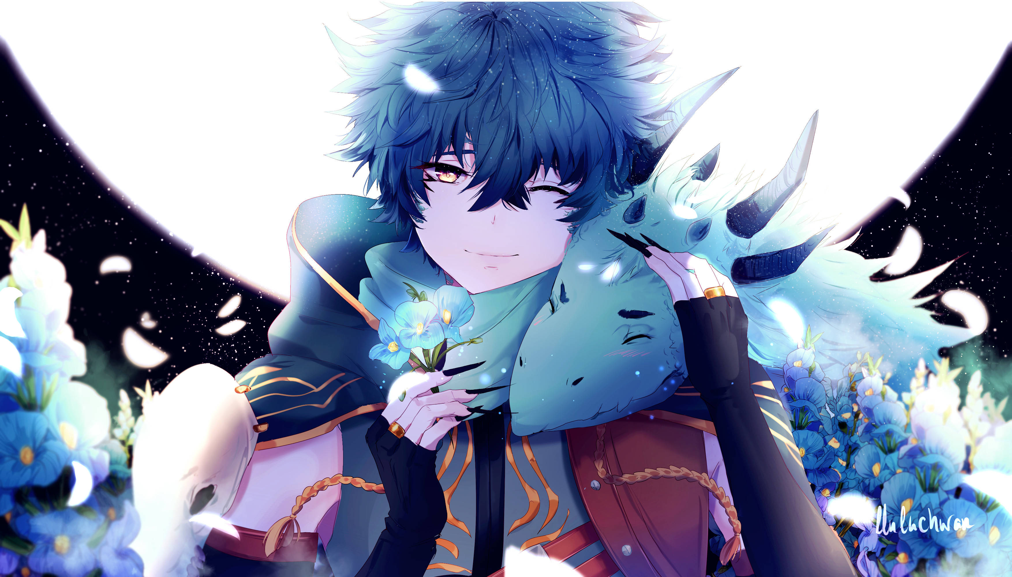 Chico Anime Lindo para PFP con un Dragón Fondos de pantalla