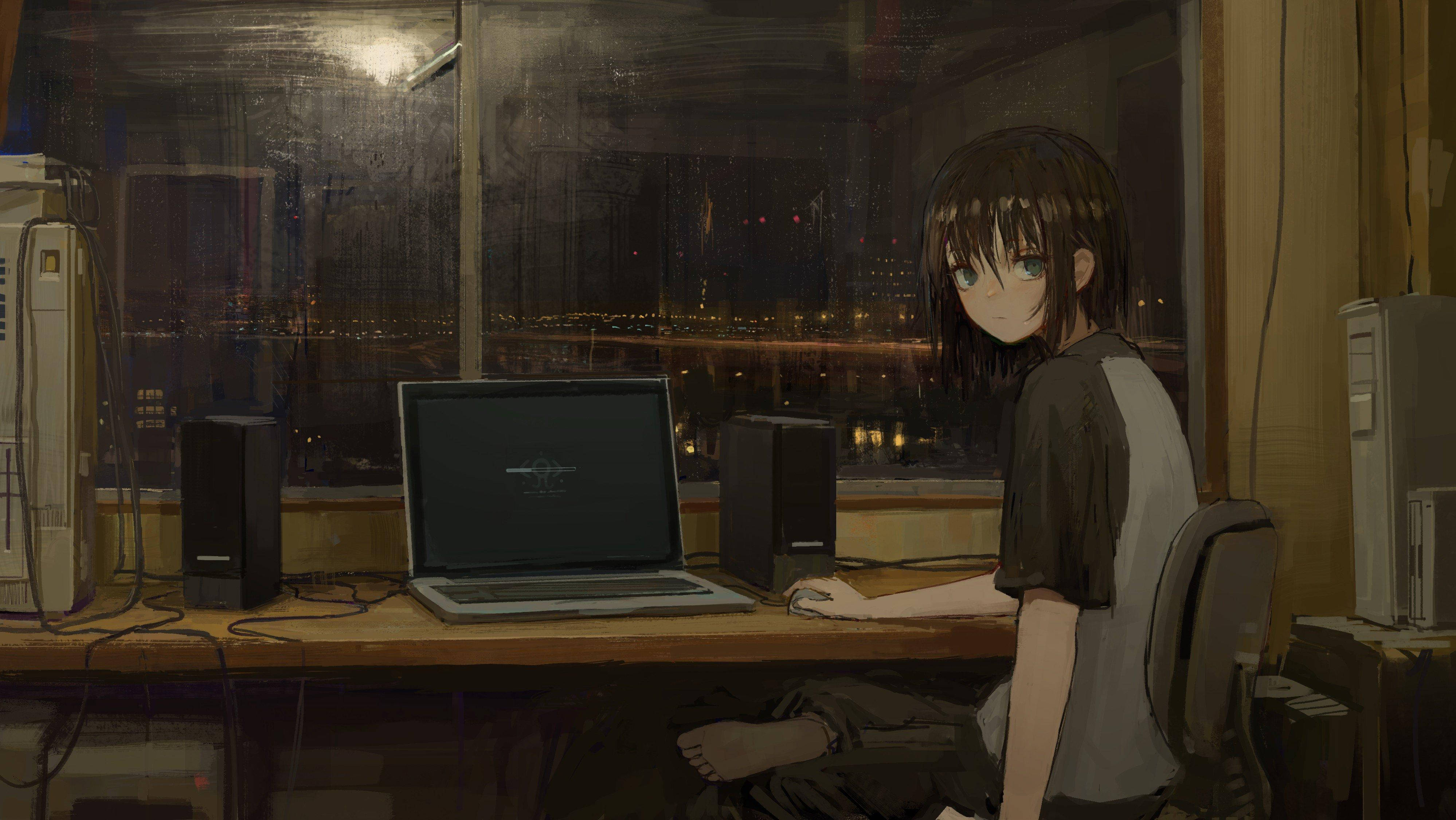 Chico Anime Solitario Triste Estético para Escritorio Fondos de pantalla