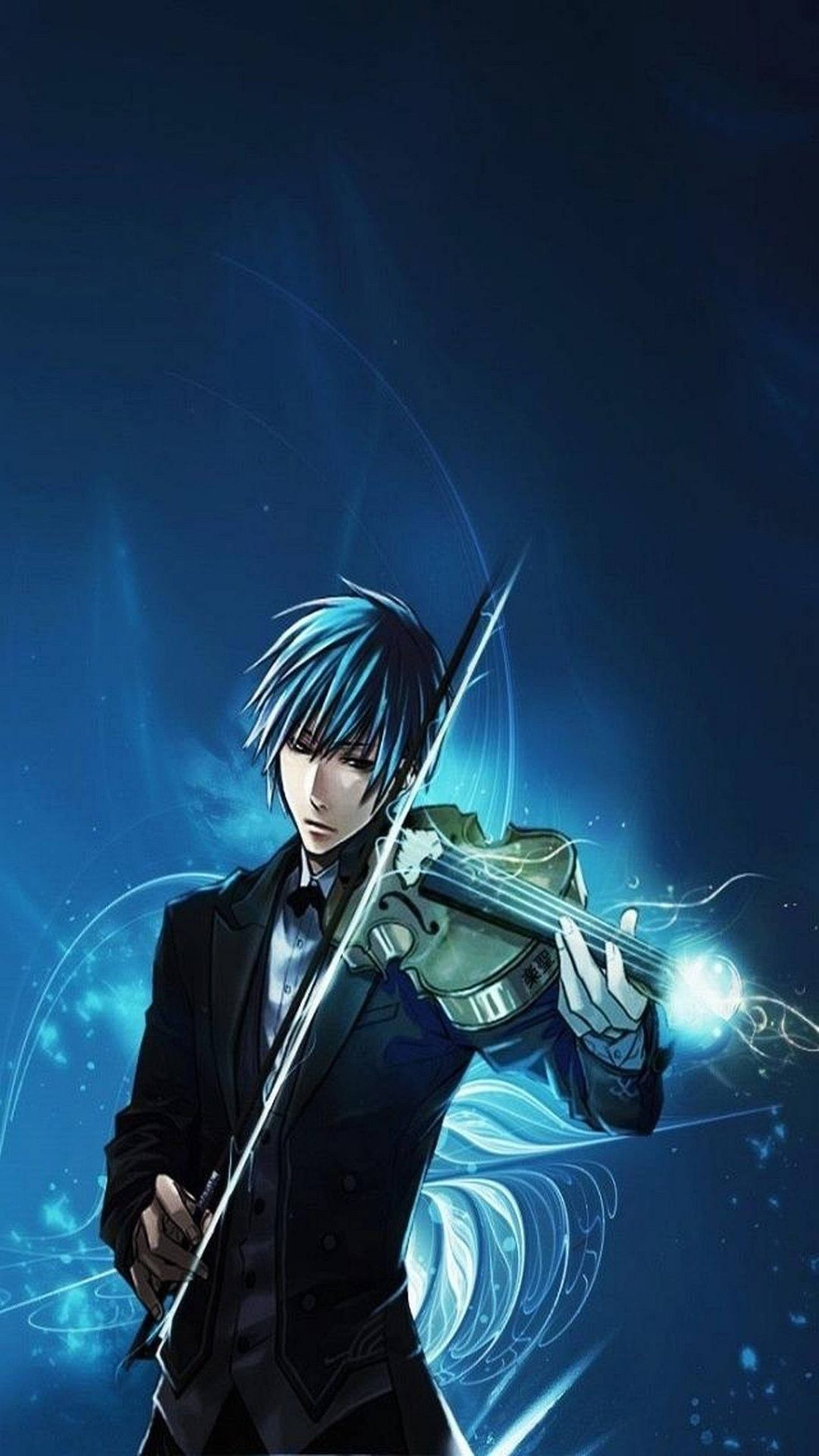 Chico anime tocando violín en 4K para iPhone Fondos de pantalla