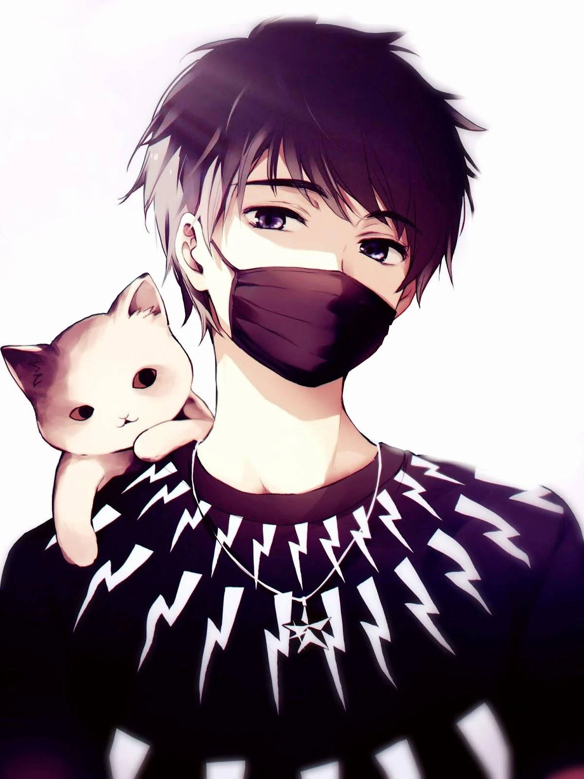 Chico de Perfil Anime con Gato Fondos de pantalla