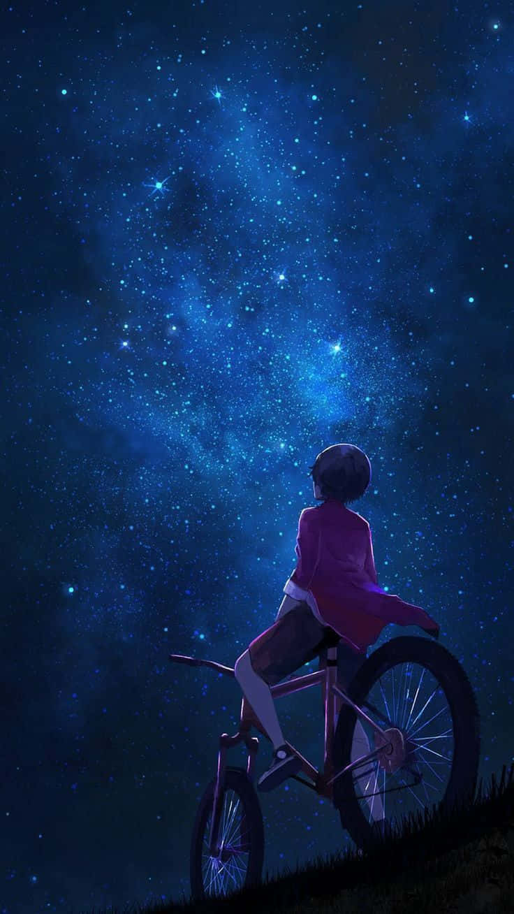 Chico en bicicleta roja mirando al cielo nocturno anime Fondos de pantalla