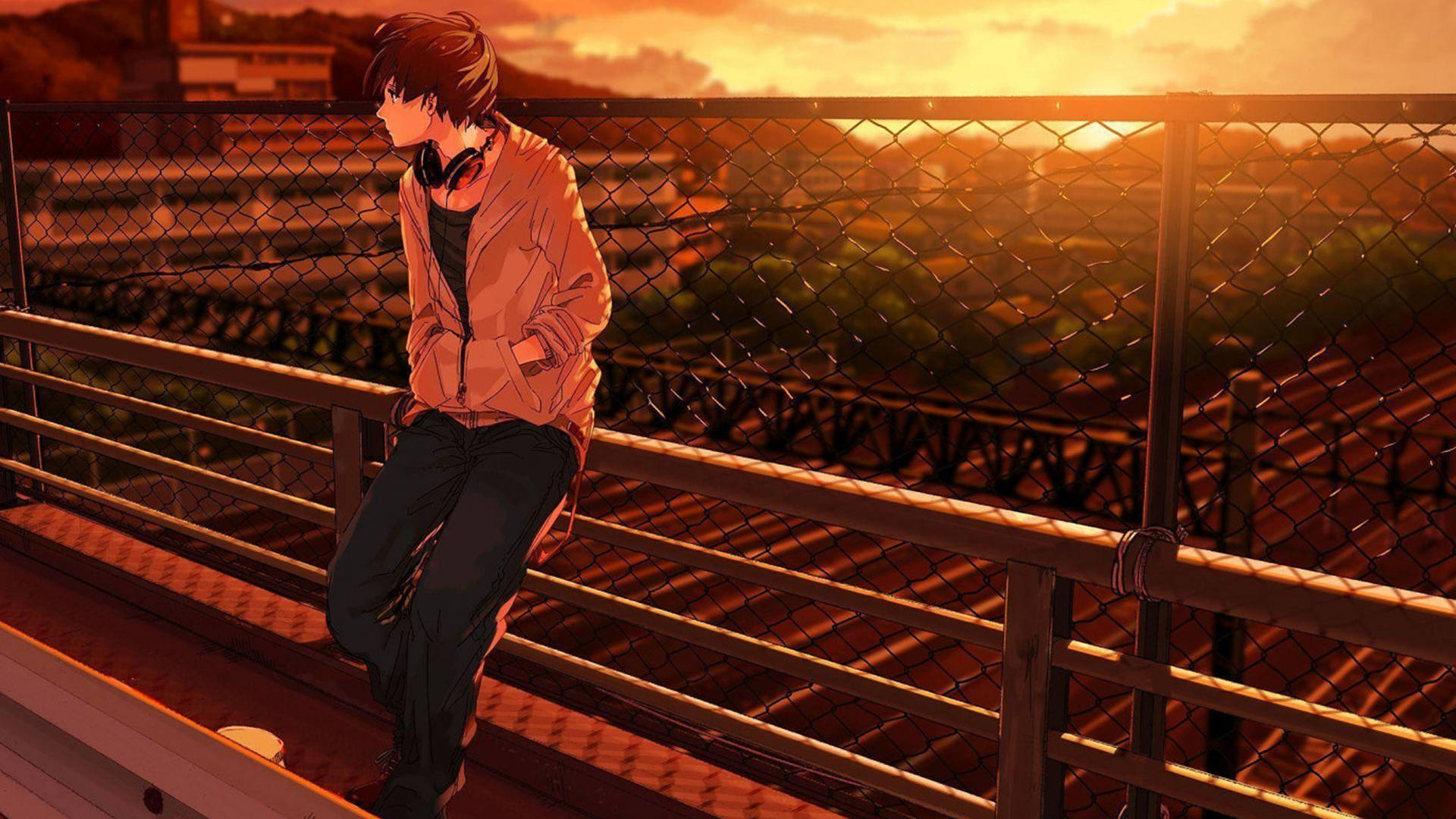 Chico Triste de Anime 4k con Audífonos