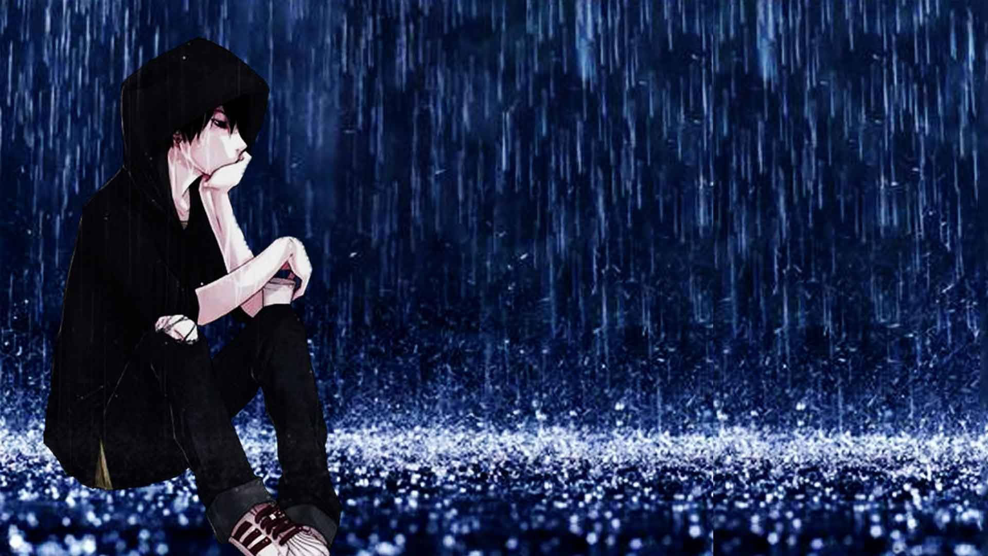 Chicos de anime tristes y solitarios bajo la lluvia Fondos de pantalla