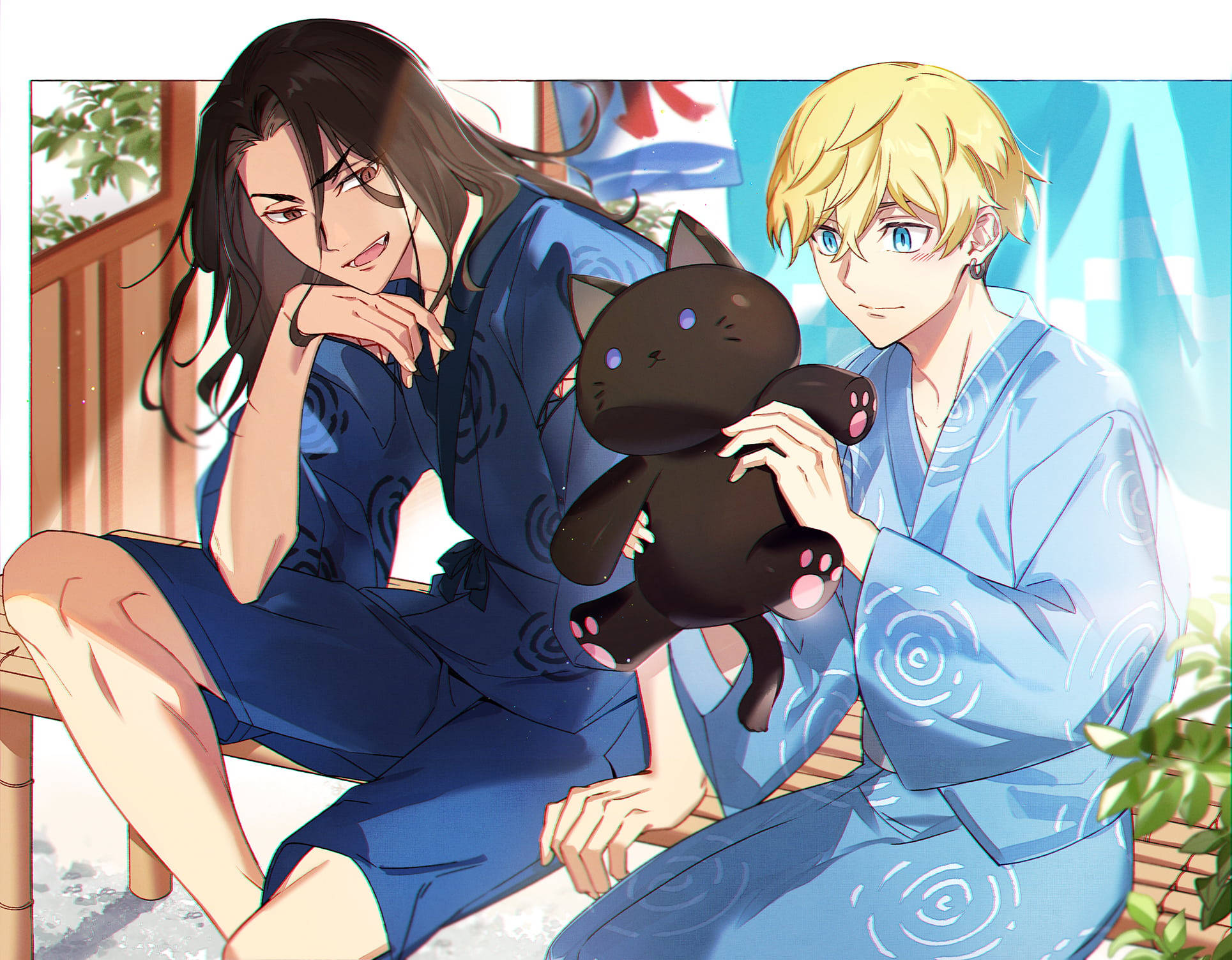 Chifuyu y Baji de Tokyo Revengers con un gato Fondos de pantalla