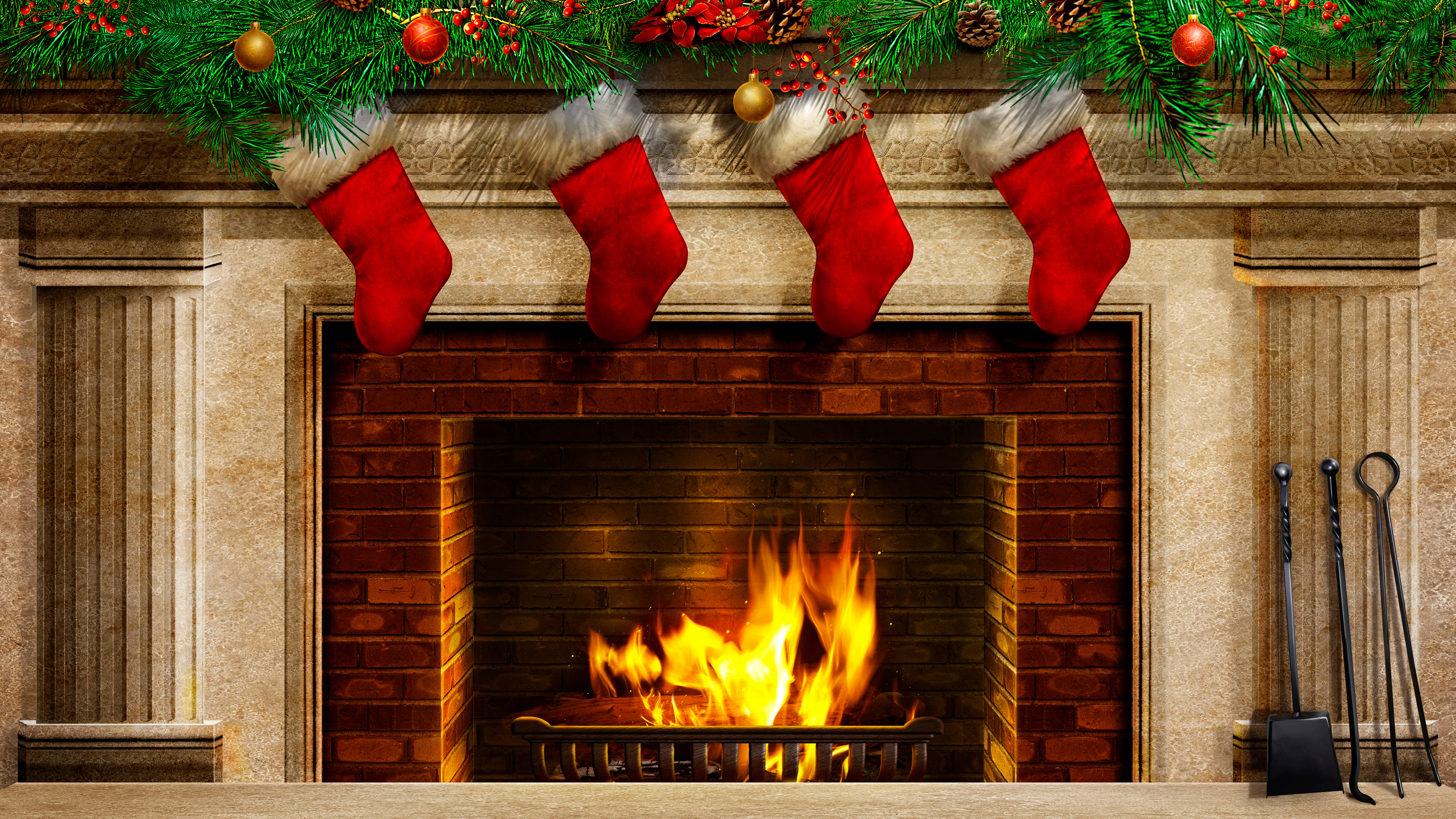 Chimenea con hermosos calcetines navideños Fondos de pantalla