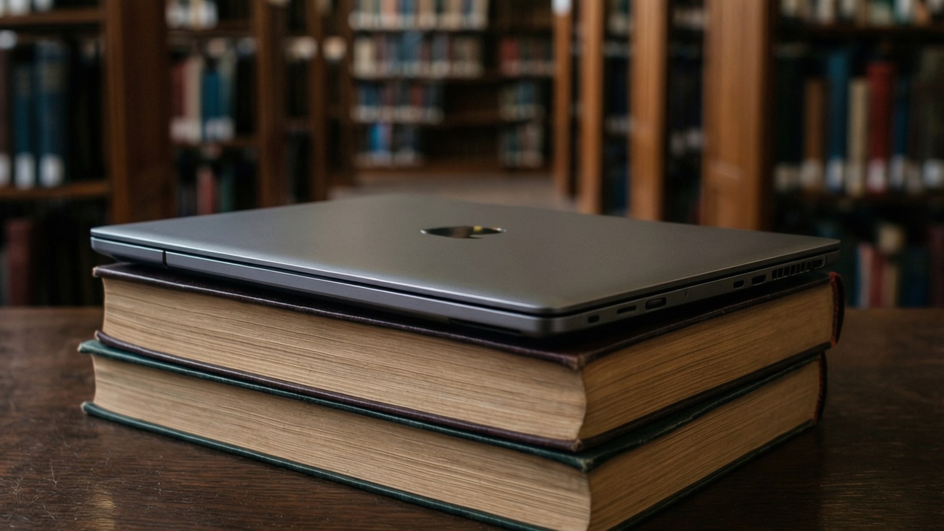 Chromebook de estudio en biblioteca Fondos de pantalla