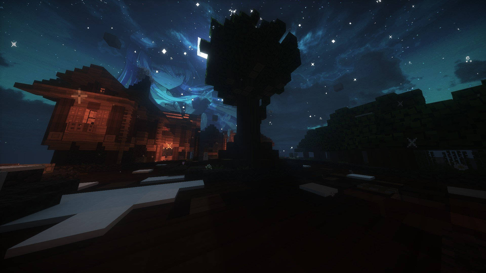 Cielo estético de Minecraft en la noche Fondos de pantalla