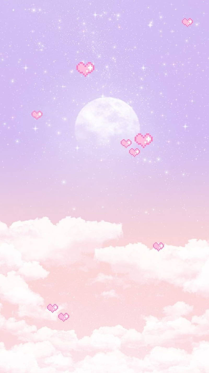 Fondo de pantalla de cielo pastel morado y luna linda
