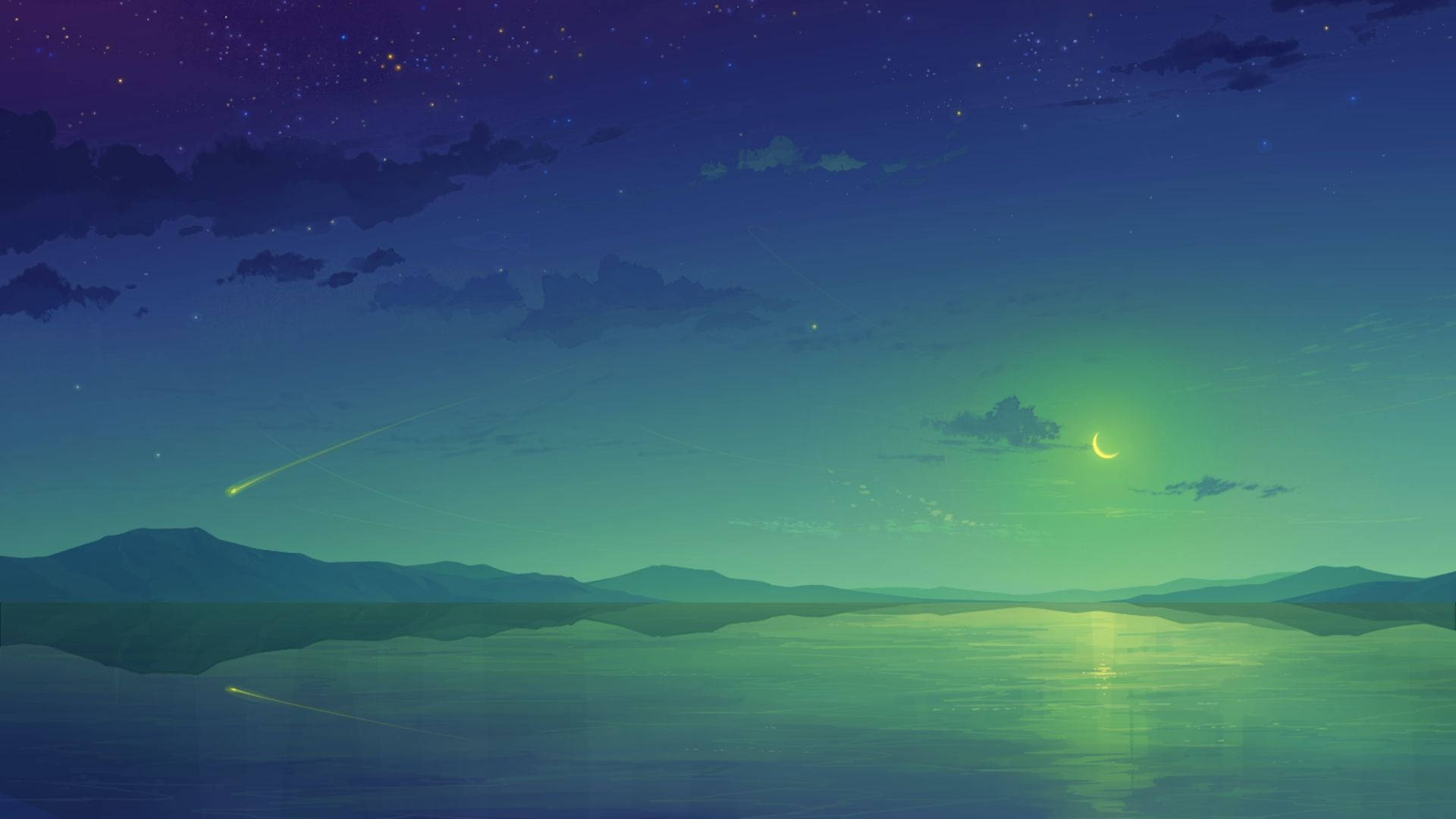 Cielo verde y la luna Fondos de pantalla