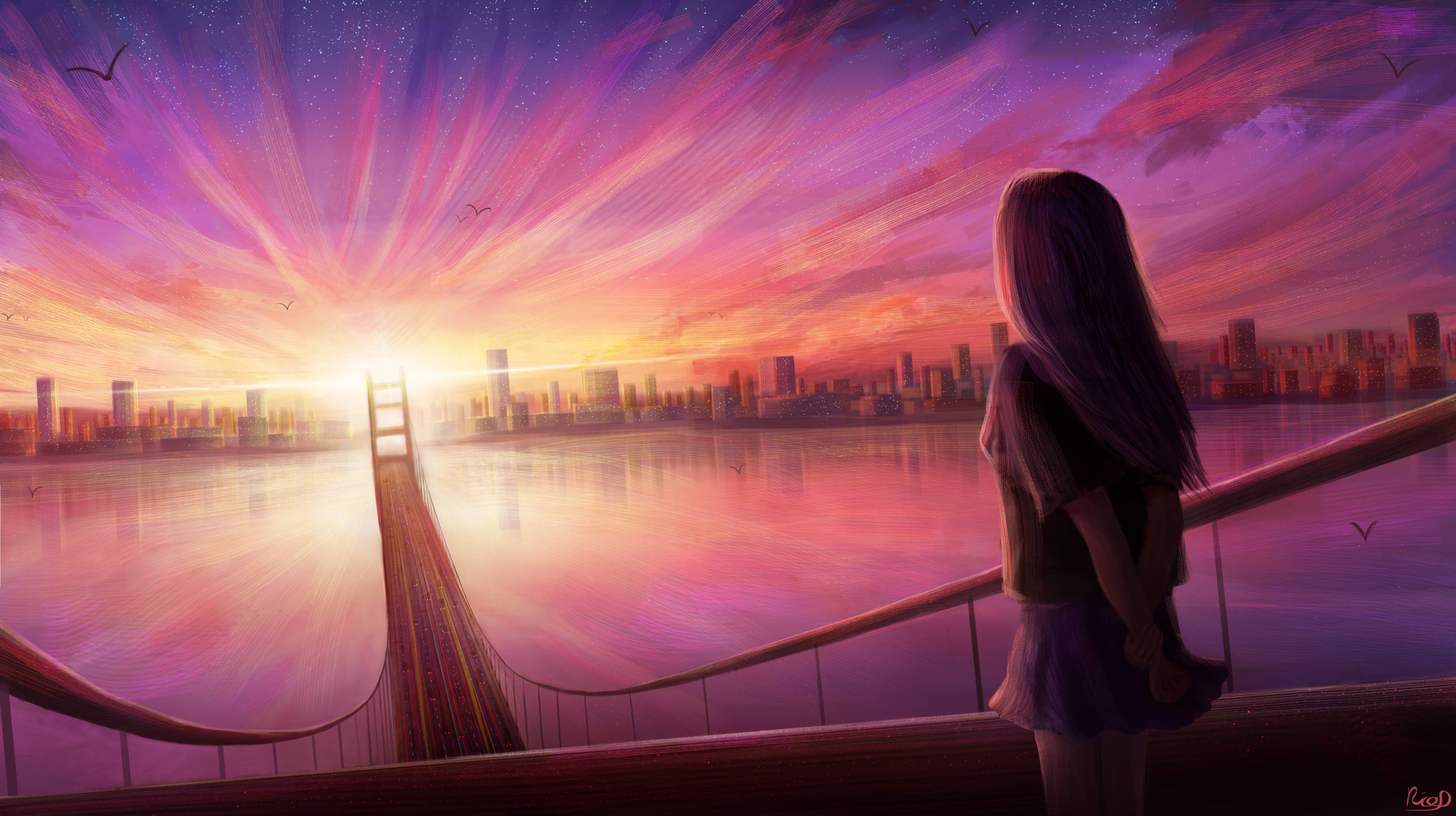 Cielo Violeta Anime 4K Fondos de pantalla