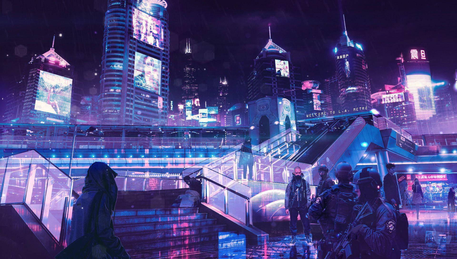 Ciudad Anime Estética Futurista Neón Fondos de pantalla