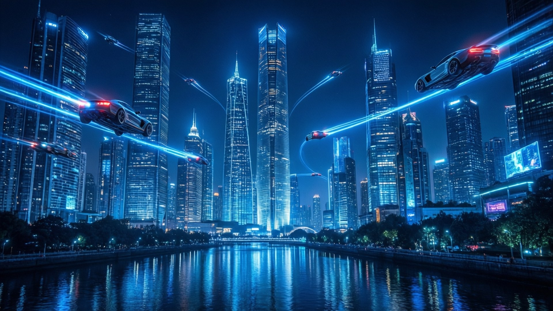 Ciudad Cibernética Azul Neón Fondos de pantalla