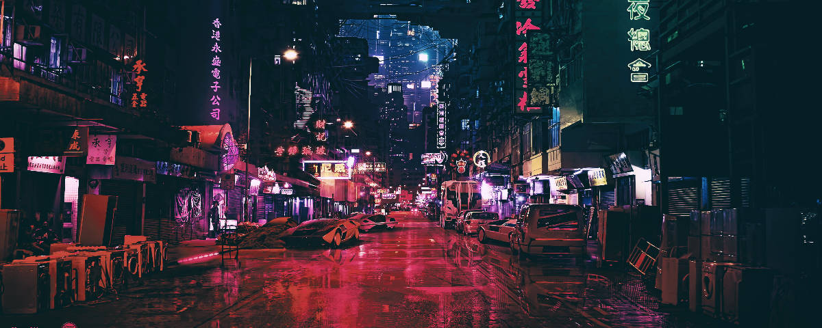 Ciudad con luces y letreros de neón Fondos de pantalla