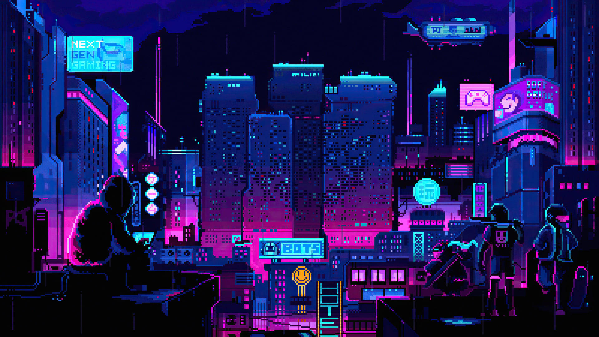 Ciudad Cyberpunk para Gaming 1920 x 1080 Fondos de pantalla