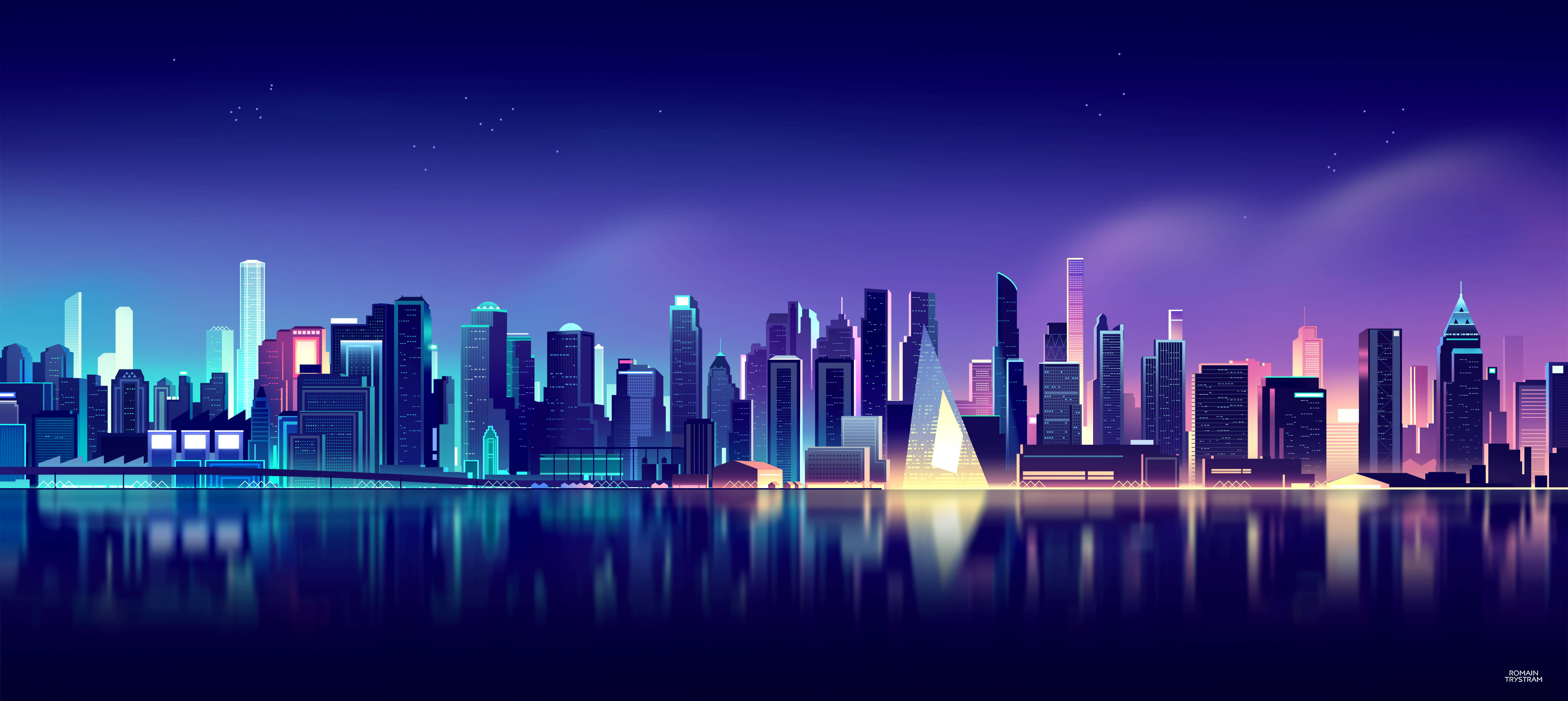 Ciudad Lejana Estética Púrpura Neón Fondos de pantalla