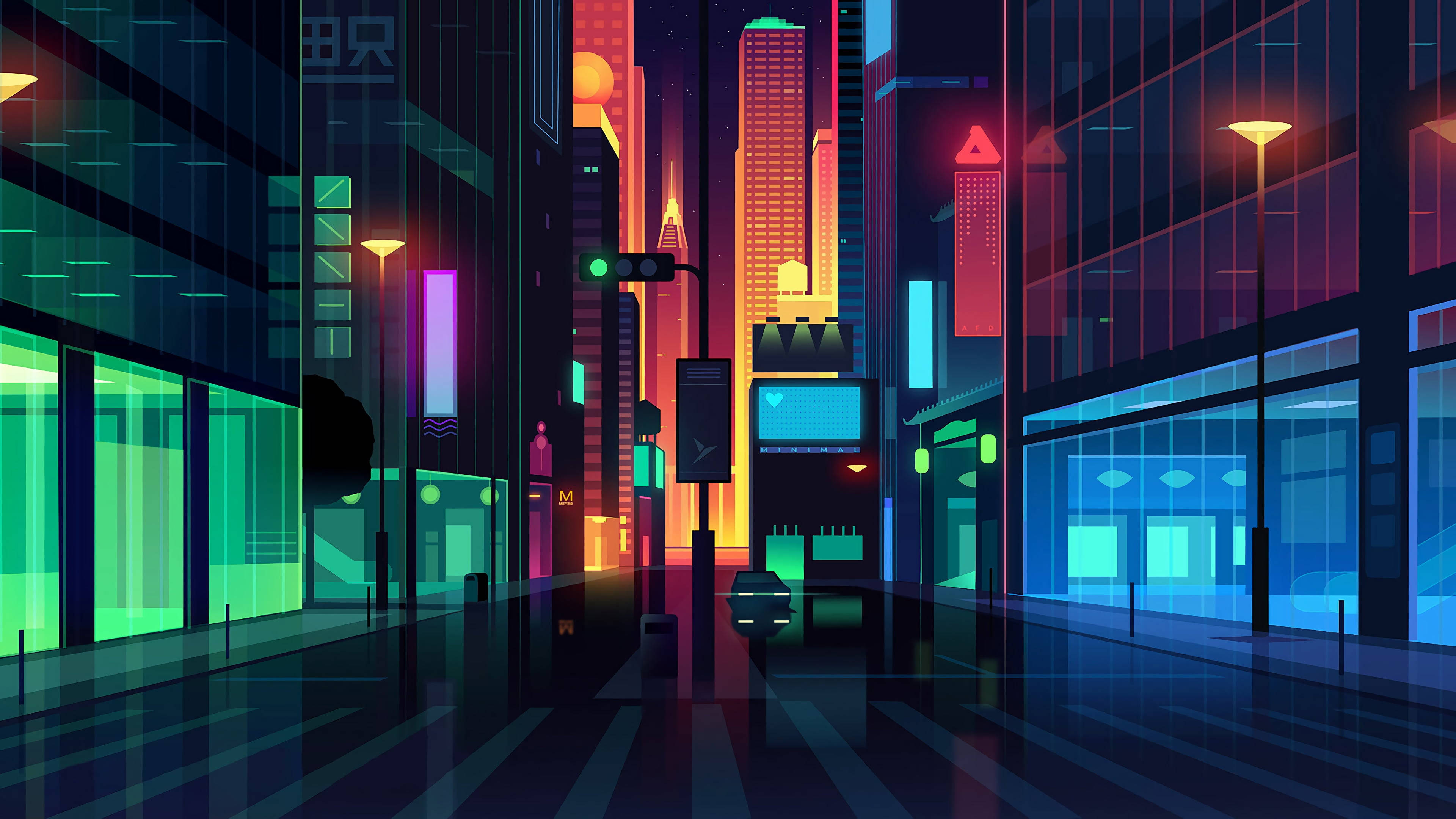 Ciudad Neón Oscura y Colorida Fondos de pantalla