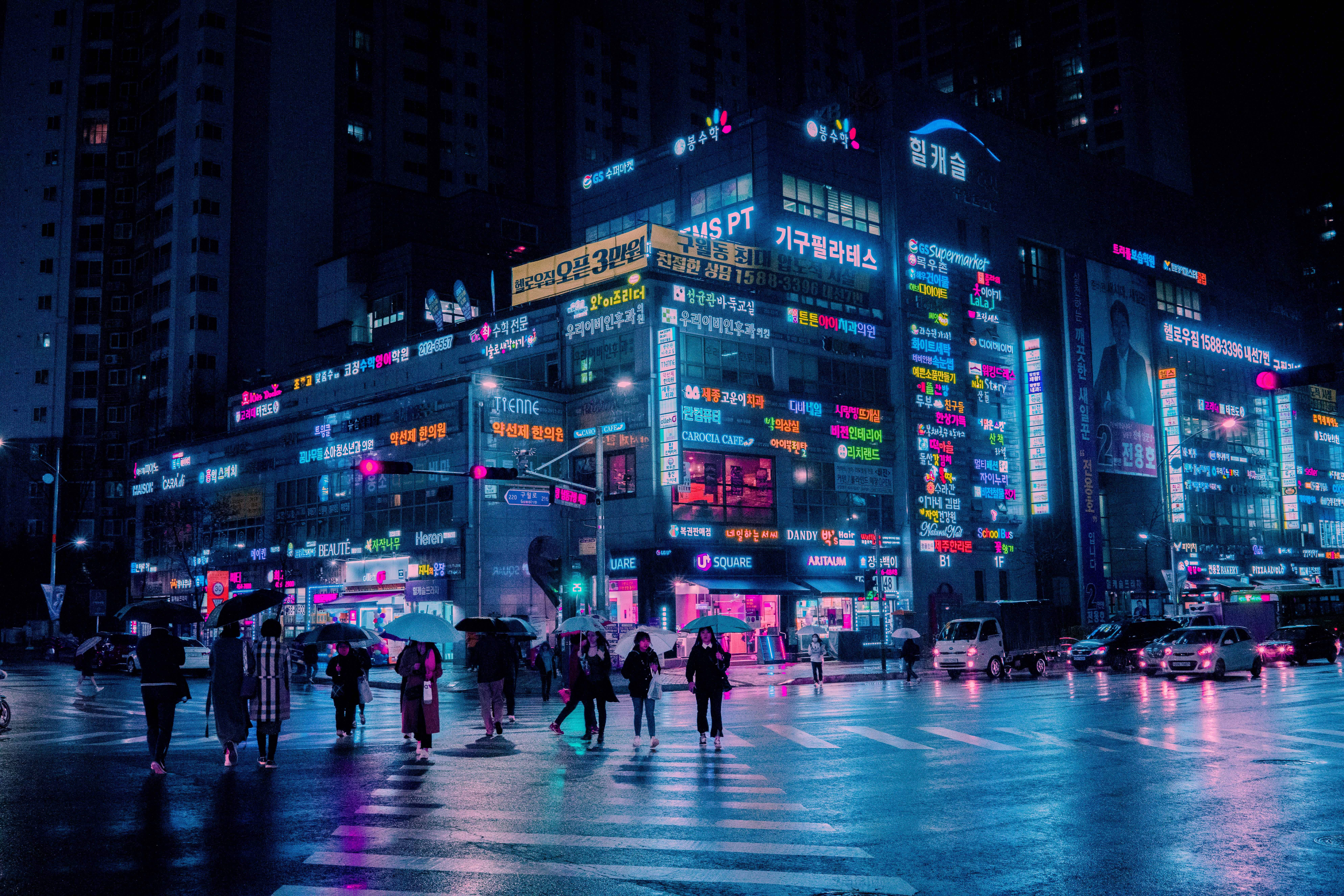 Ciudad oscura de neón en Corea Fondos de pantalla