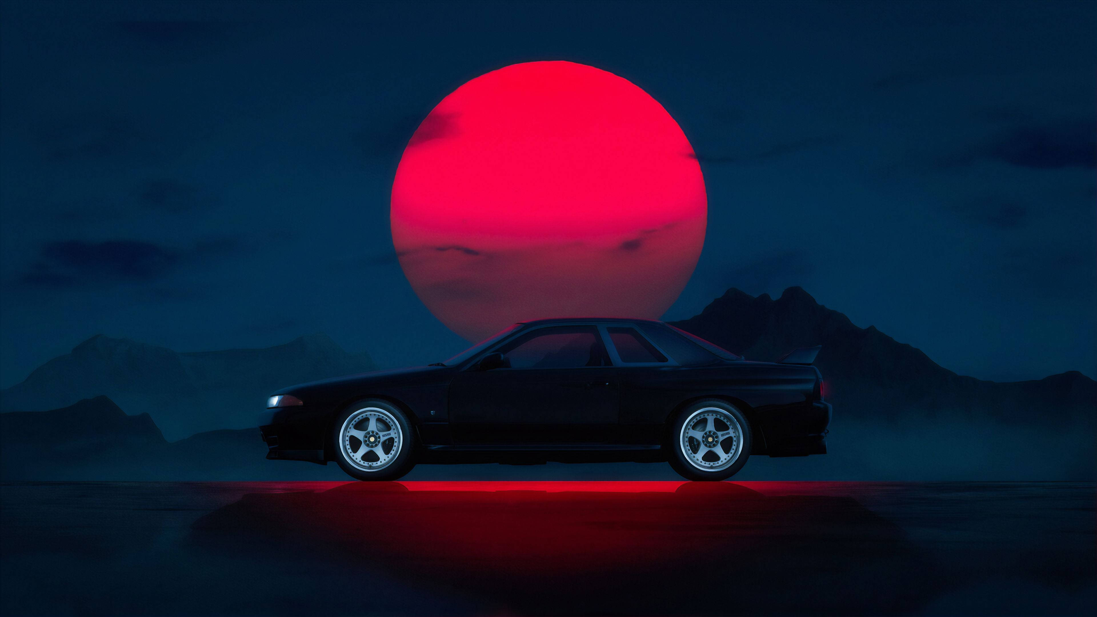 Coche JDM oscuro con sol rojo Fondos de pantalla