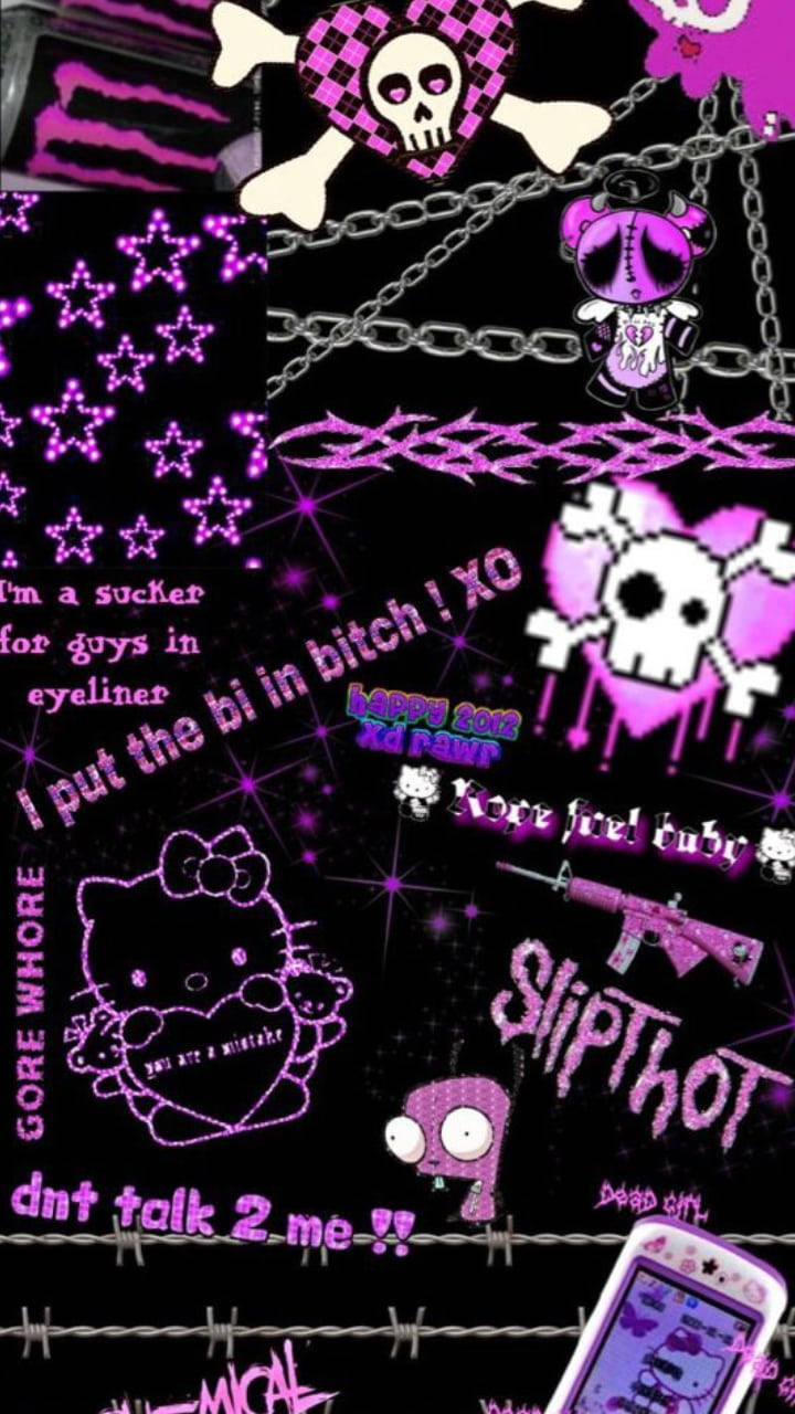 Collage Chic de Hello Kitty en Negro y Púrpura Fondos de pantalla