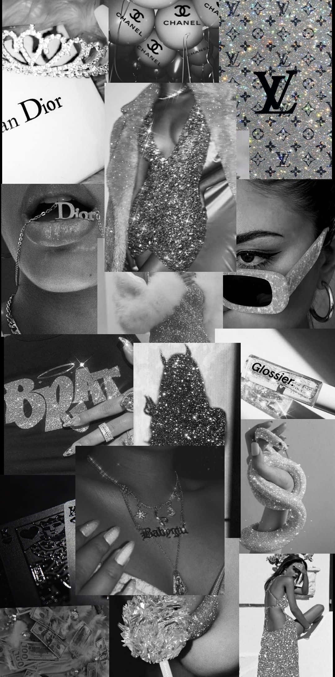 Collage de Chica Baddie de Fiesta en Monocromático para iPhone Fondos de pantalla