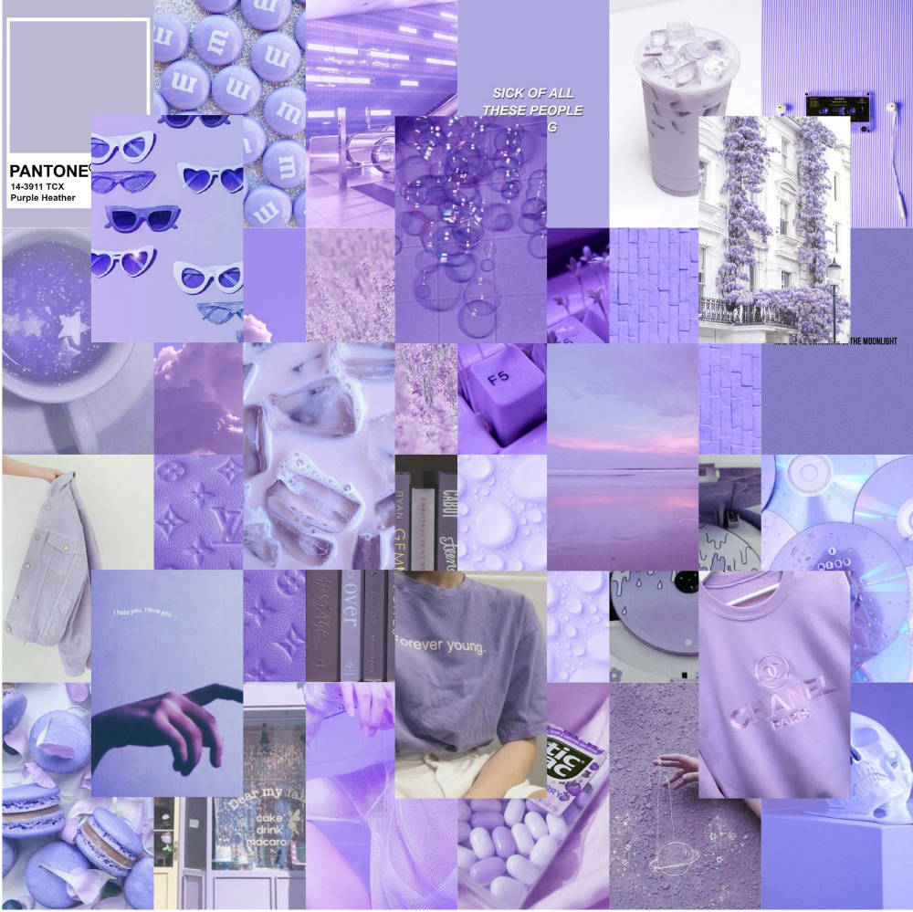Fondo de pantalla collage de cosas geniales en morado pastel