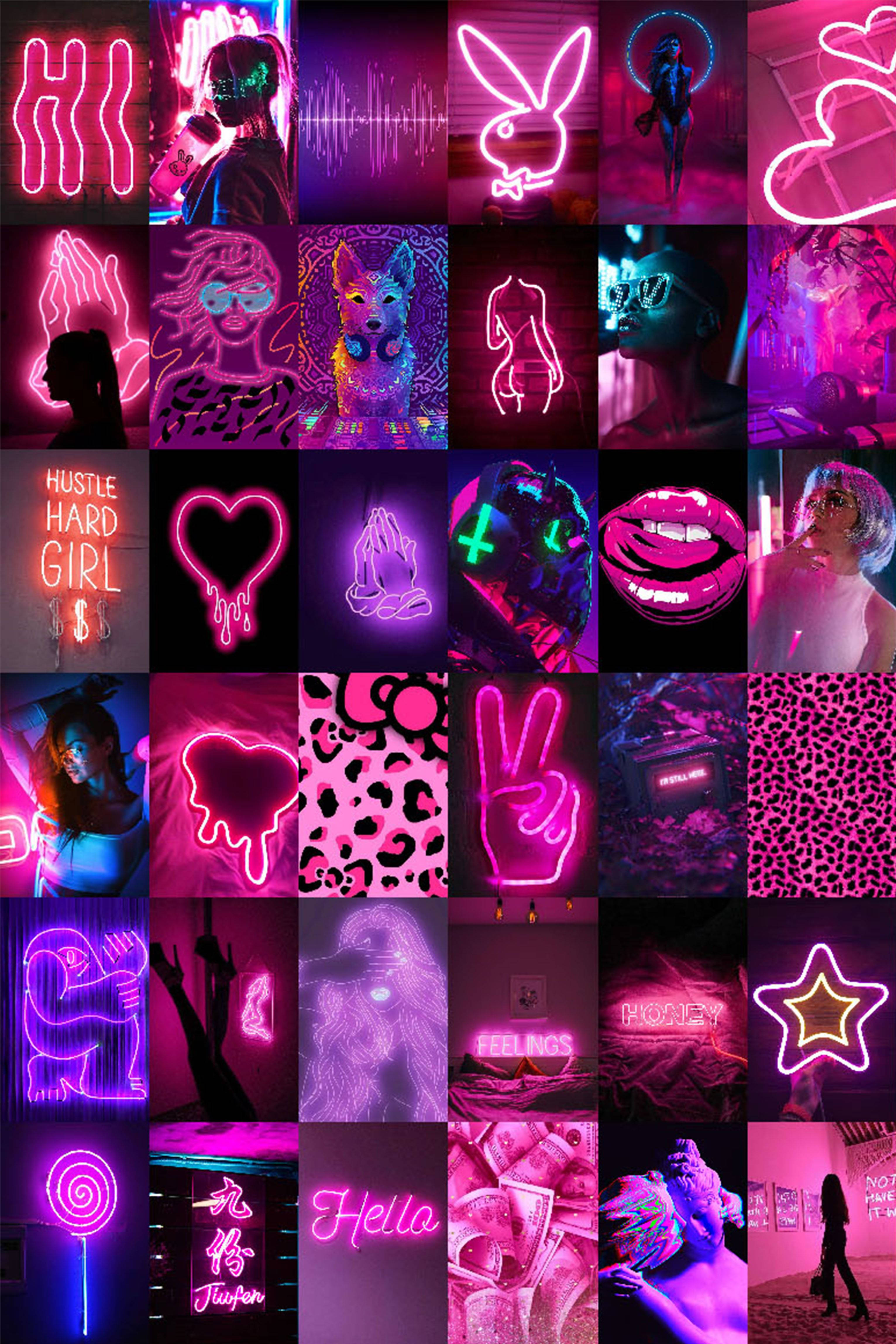 Collage de cuadrícula baddie rosa neón Fondos de pantalla