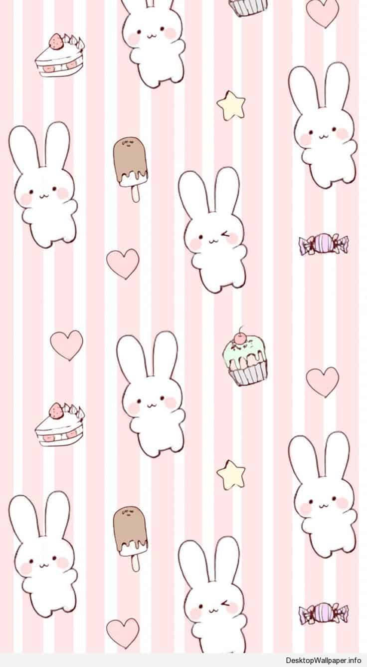 Collage de Dulces de Conejito sobre Fondo Rosa Kawaii Fondos de pantalla