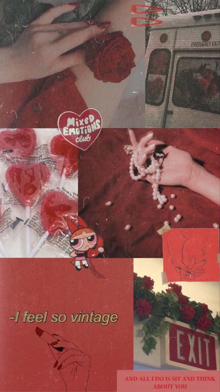 Collage de fotos rojas estética Tumblr rosas perlas Fondos de pantalla