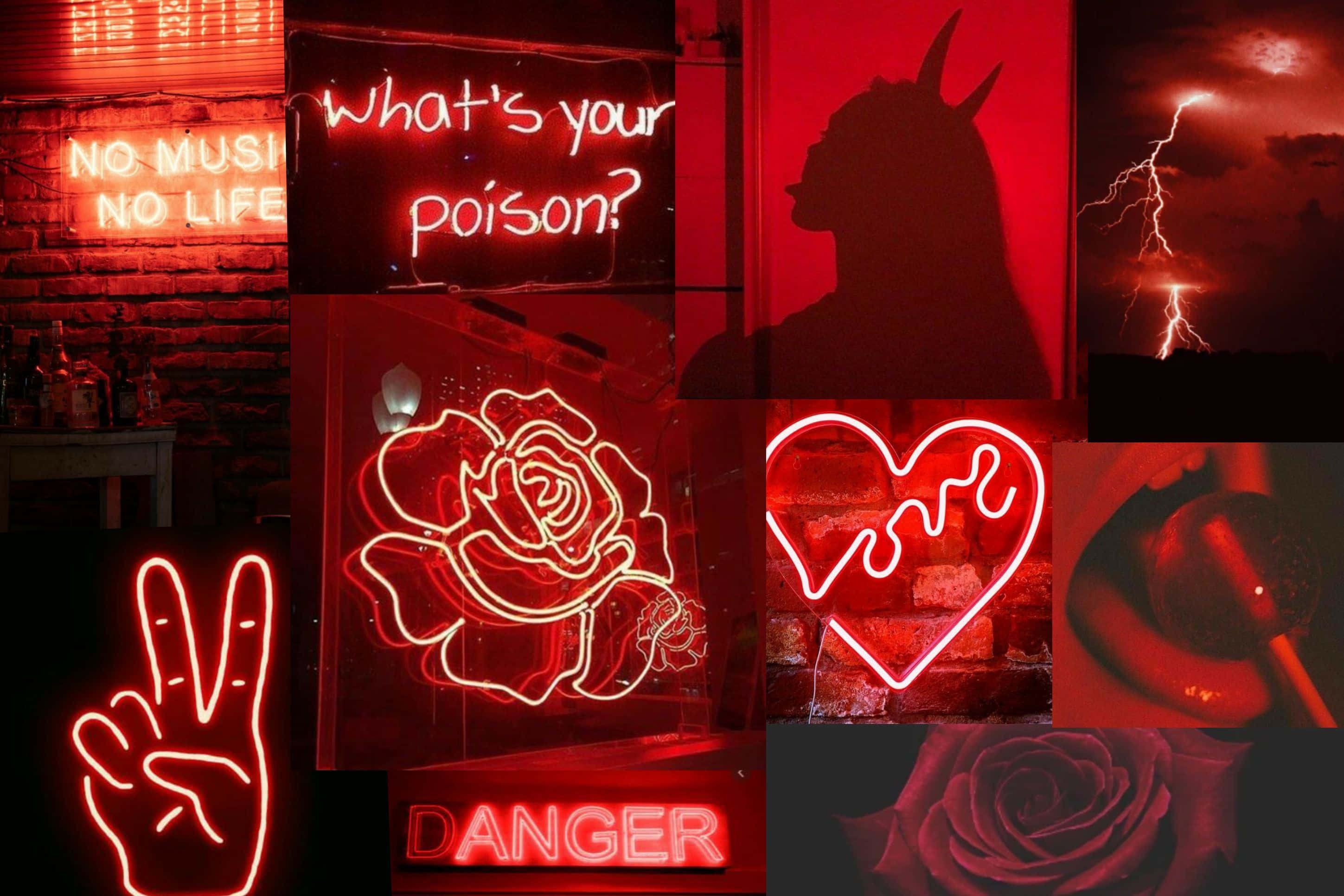 Collage de Fotos Estética Rojo Neón Fondos de pantalla