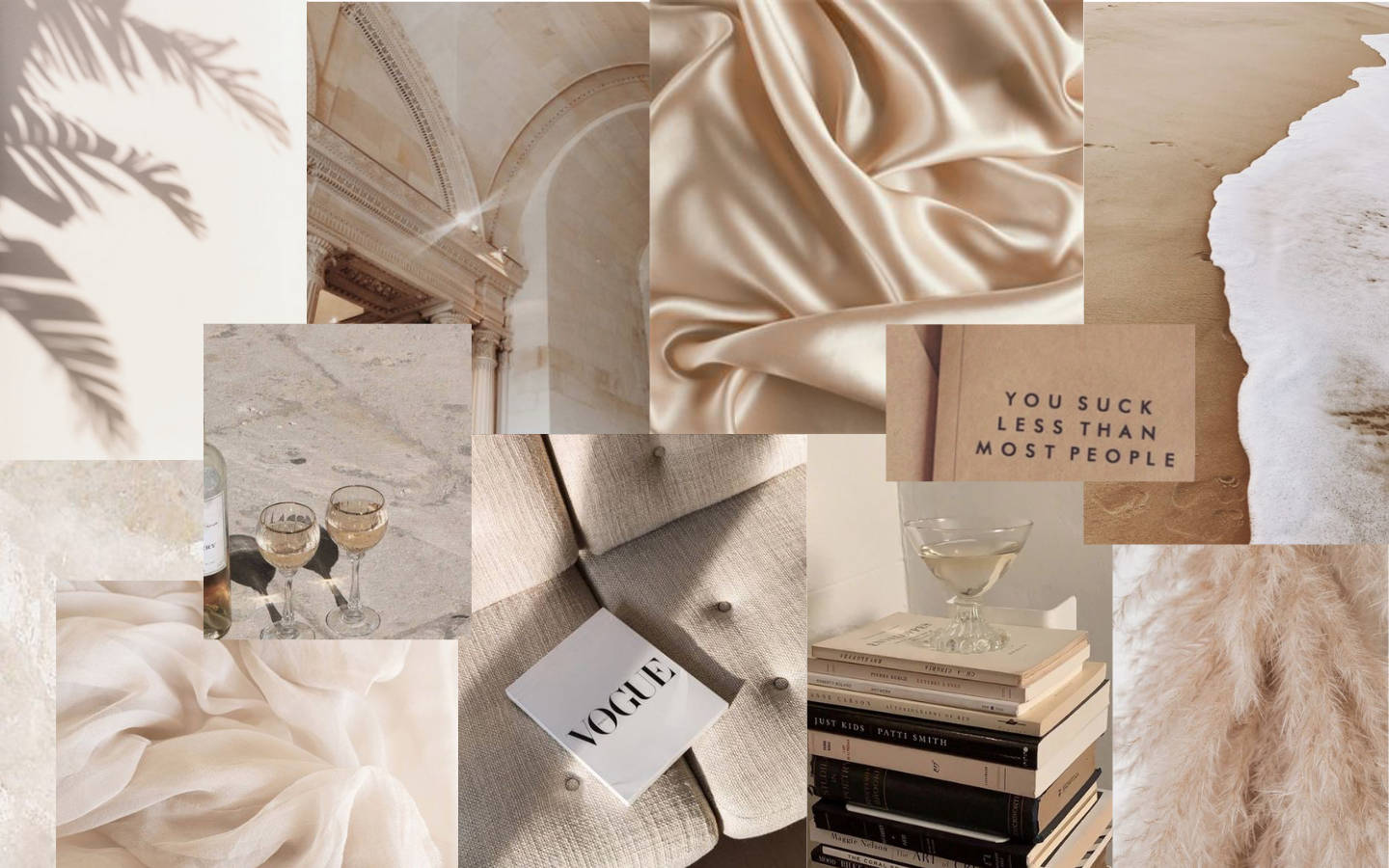 Collage de Hojas y Libros Estético Beige para Escritorio Fondos de pantalla