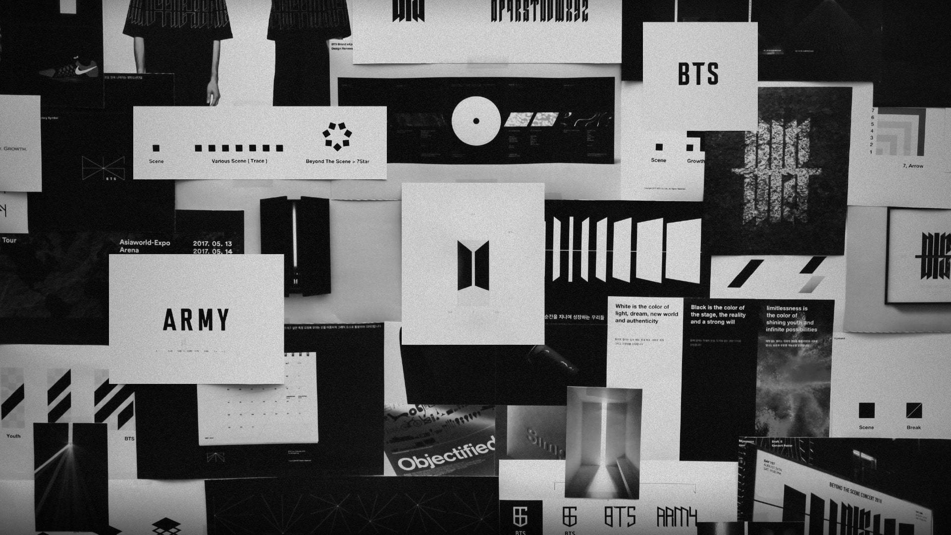 Collage de Logotipos de BTS en Estética Negra