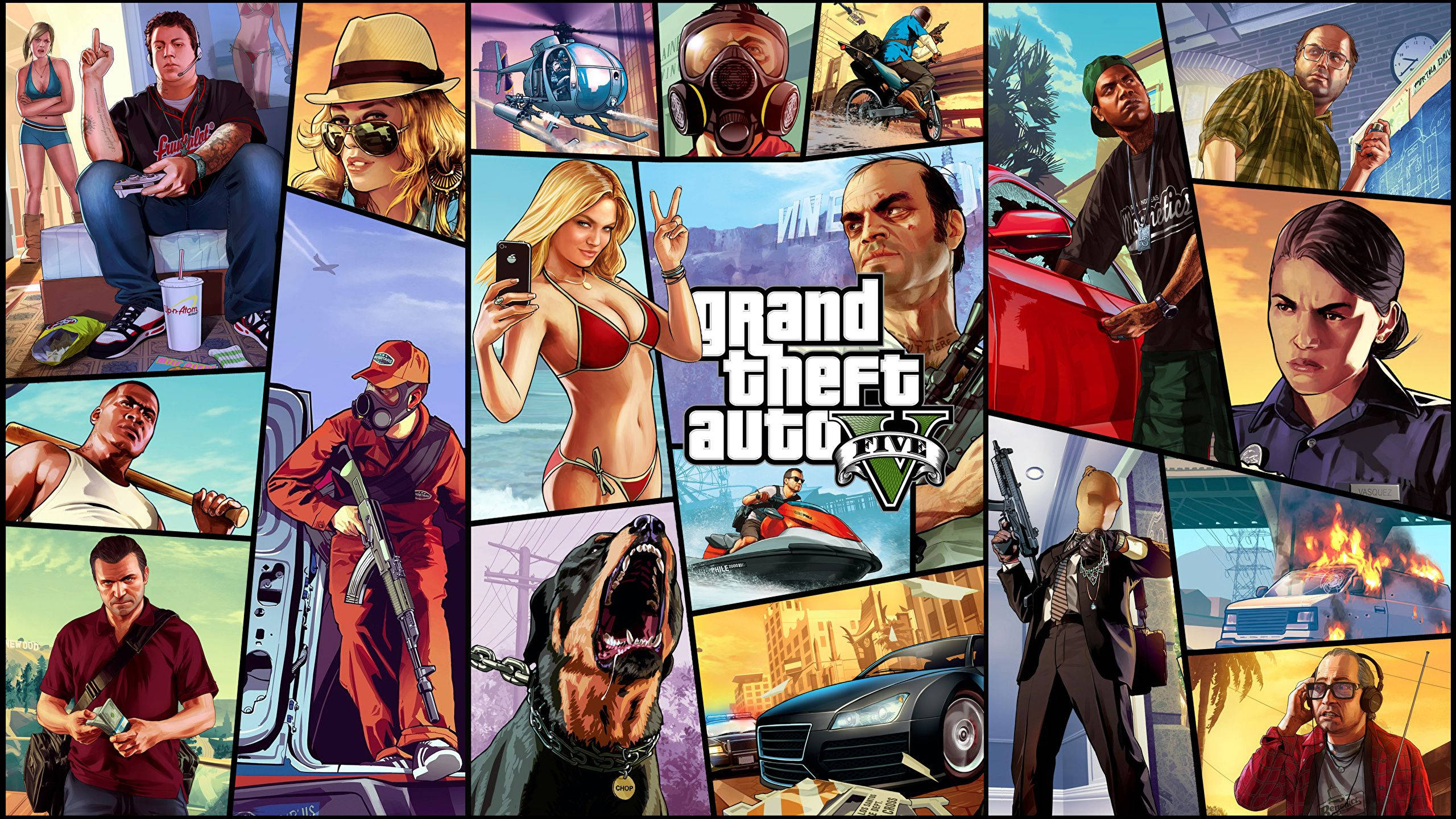 Collage de mosaicos de GTA 5 2560x1440 Fondos de pantalla