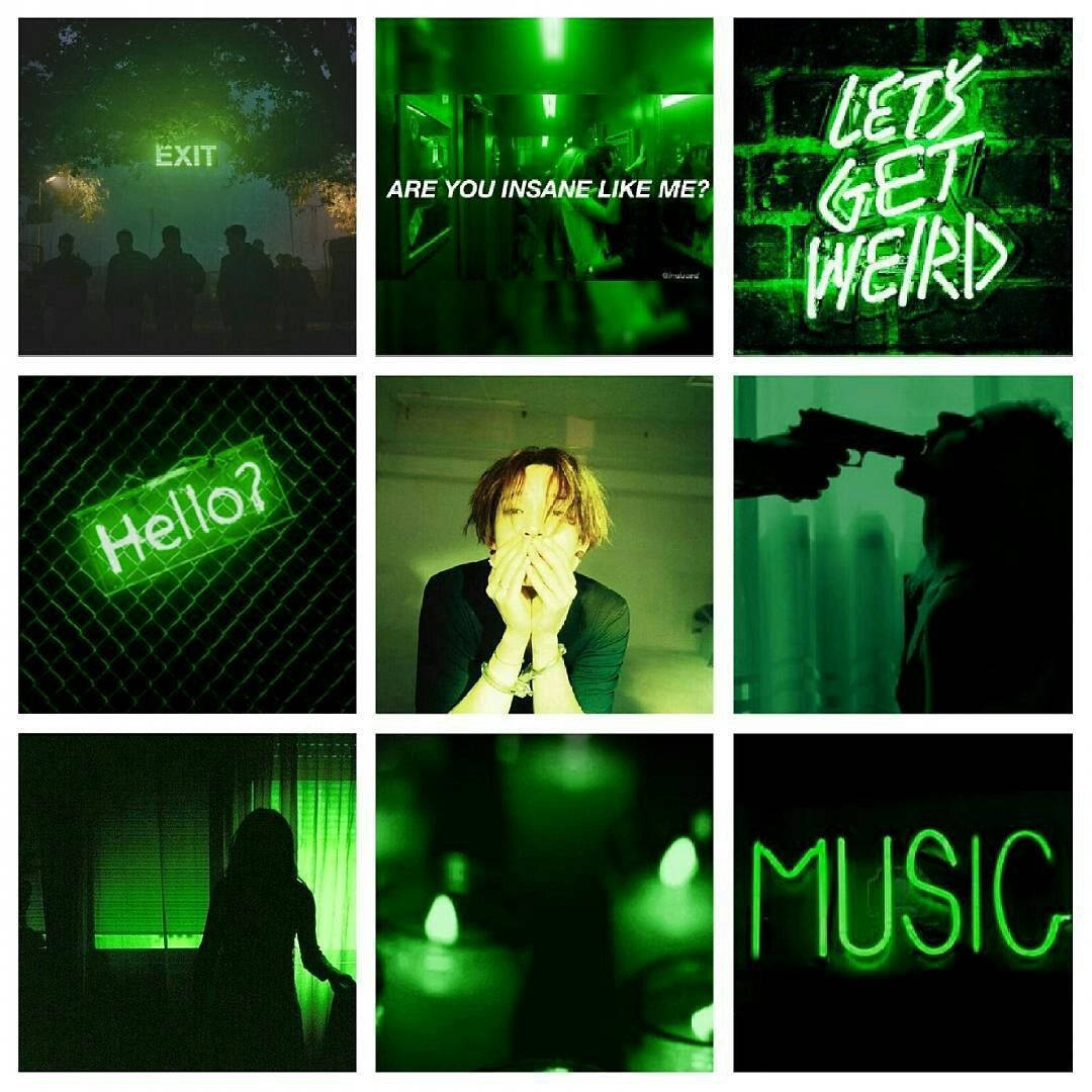 Collage de Nueve Cuadros Estética Verde Neón Fondos de pantalla
