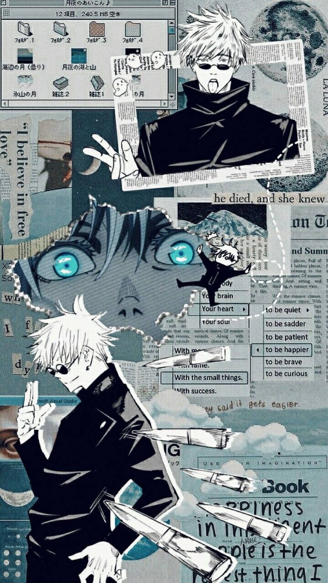 Collage de recortes azul de Satoru Gojo para teléfono de Jujutsu Kaisen — Jujutsu Kaisen Fondos de pantalla