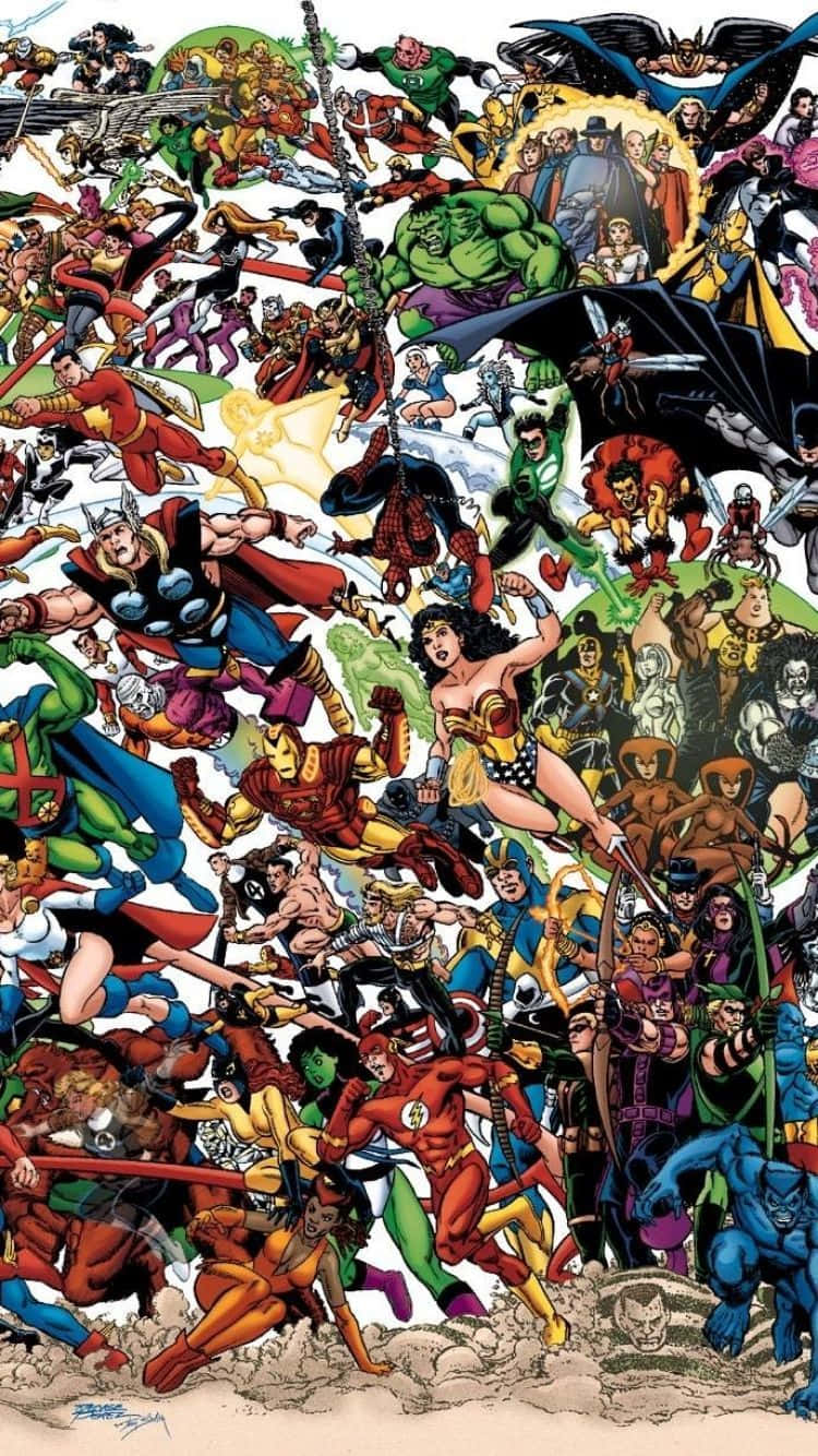 Collage de Superhéroes de DC y Marvel en Colaboración Fondos de pantalla