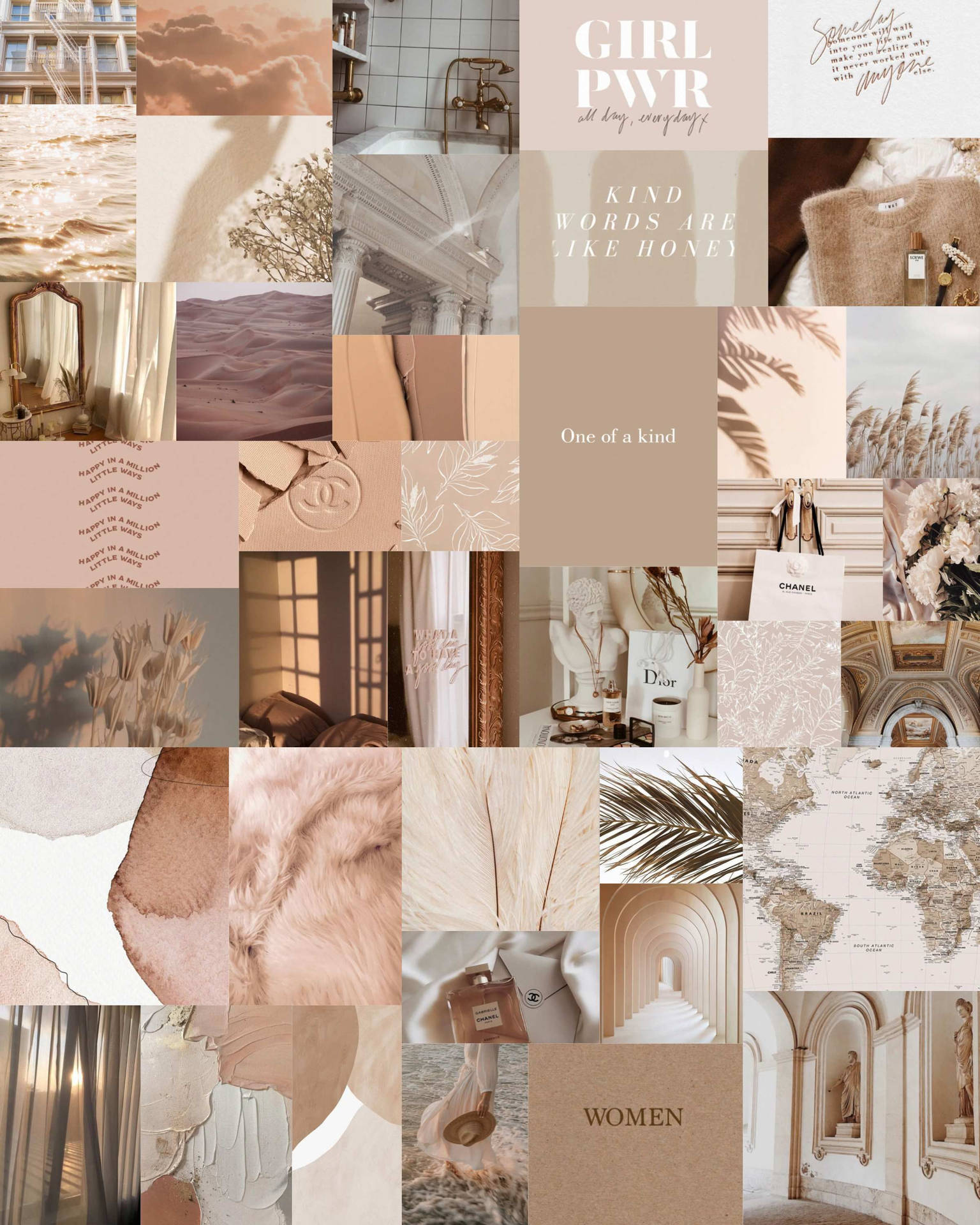 Collage Estético Femenino en Beige Fondos de pantalla