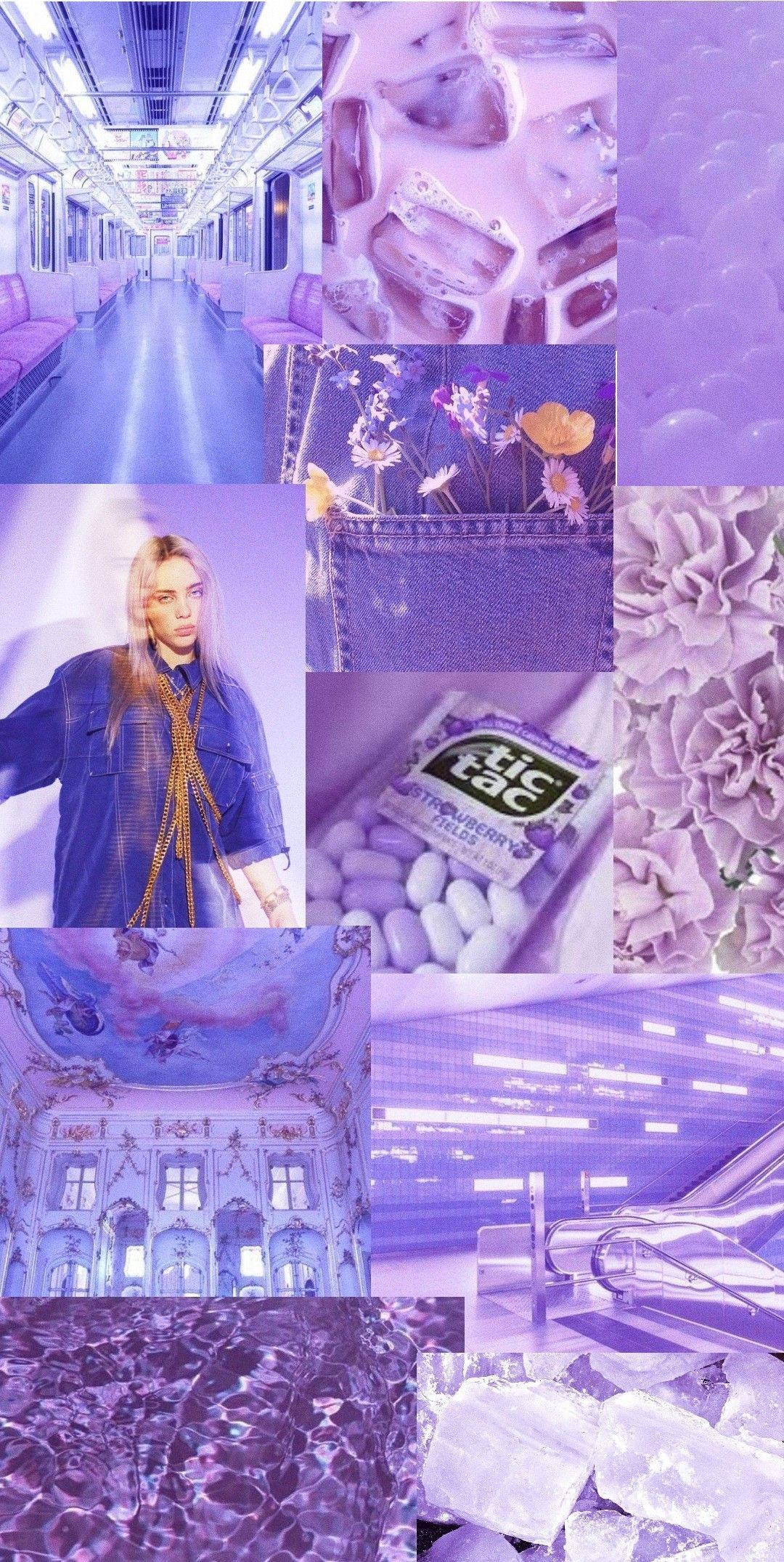 Collage Estético de Color Lila con Hielo, Dulces y Globos Fondos de pantalla
