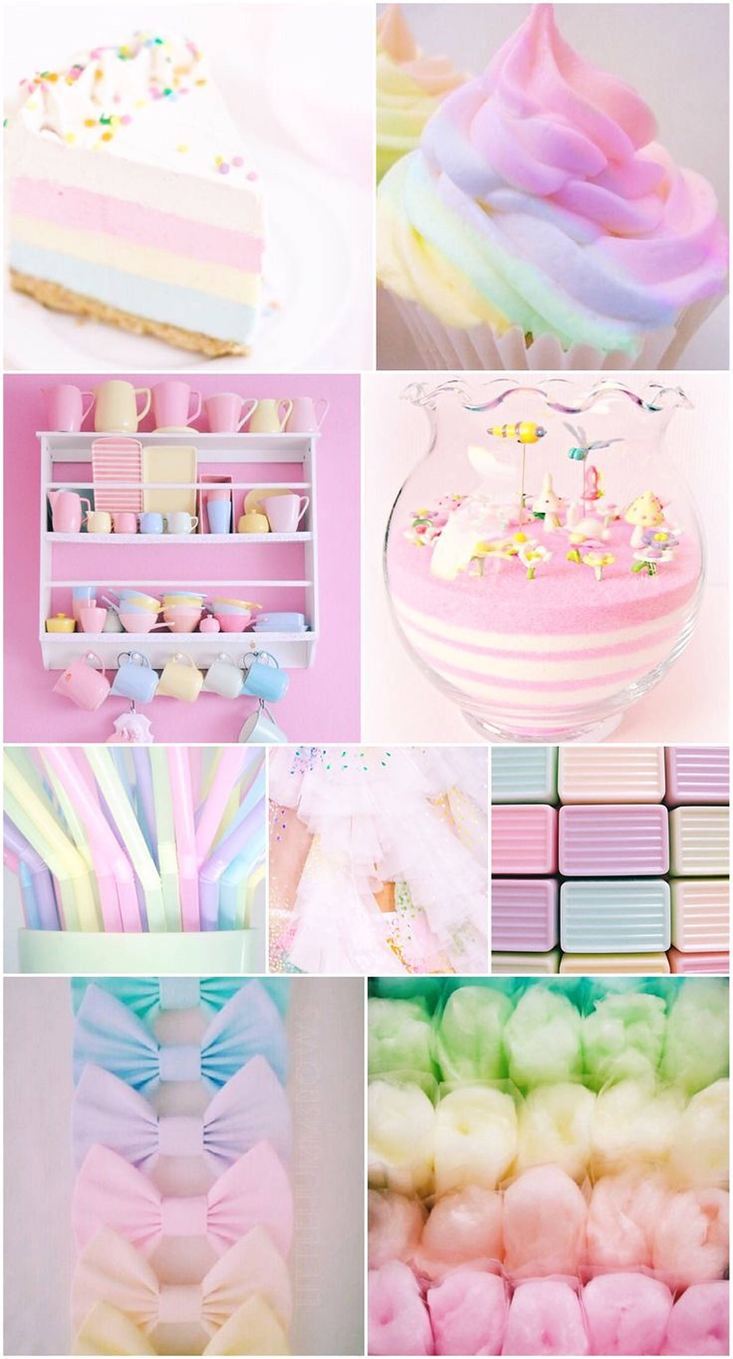 Collage Estético de Cosas Arcoíris Pastel Fondos de pantalla