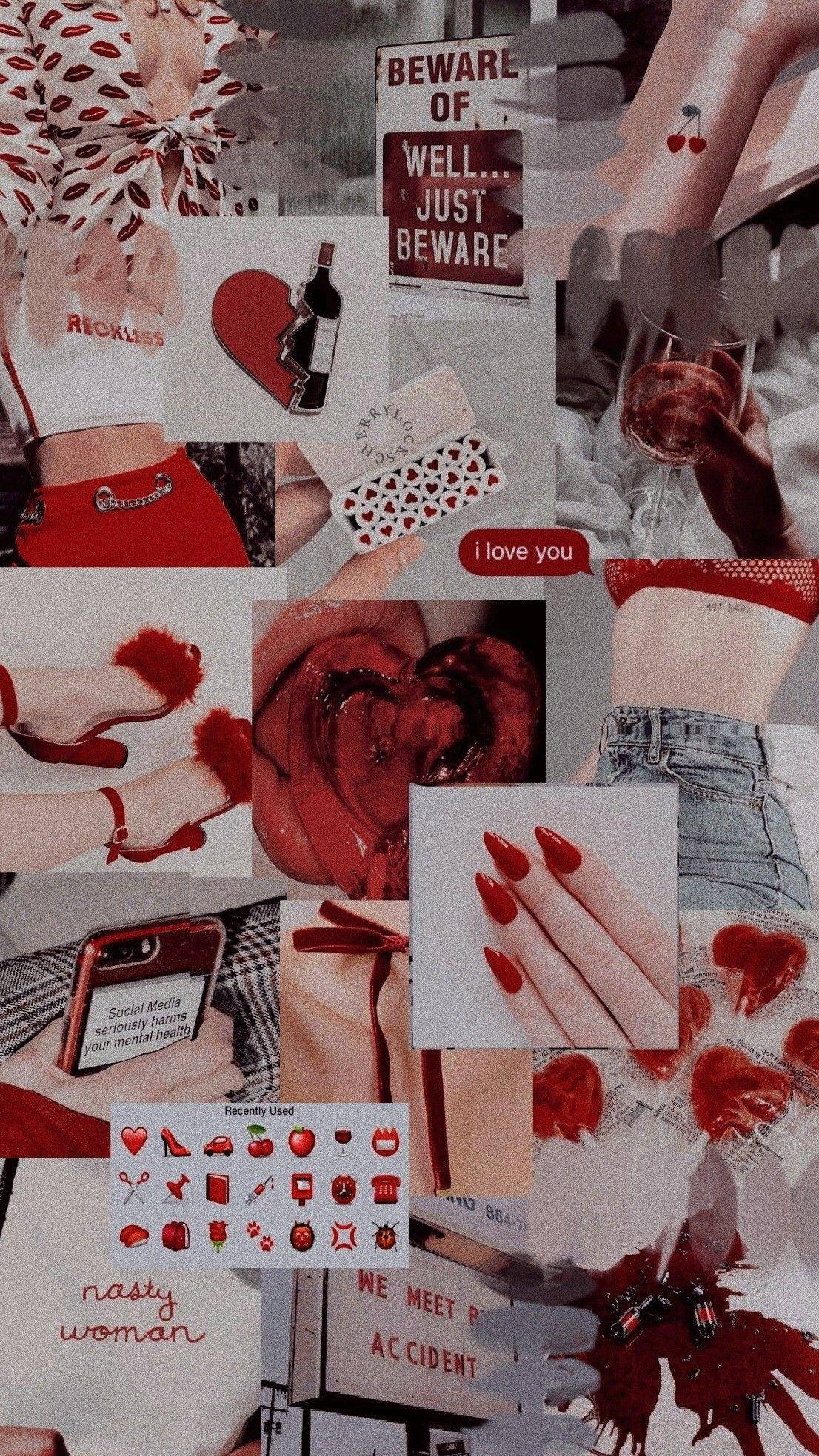 Collage Estético de Cosas Rojas de Chica Fondos de pantalla