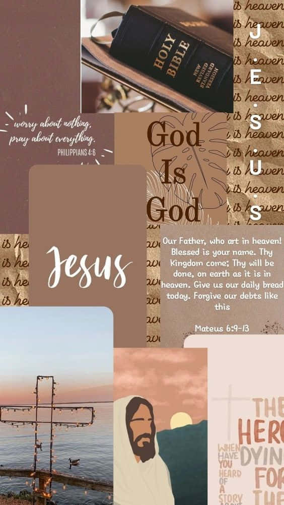 Collage Estético de Jesús en Marrón Fondos de pantalla