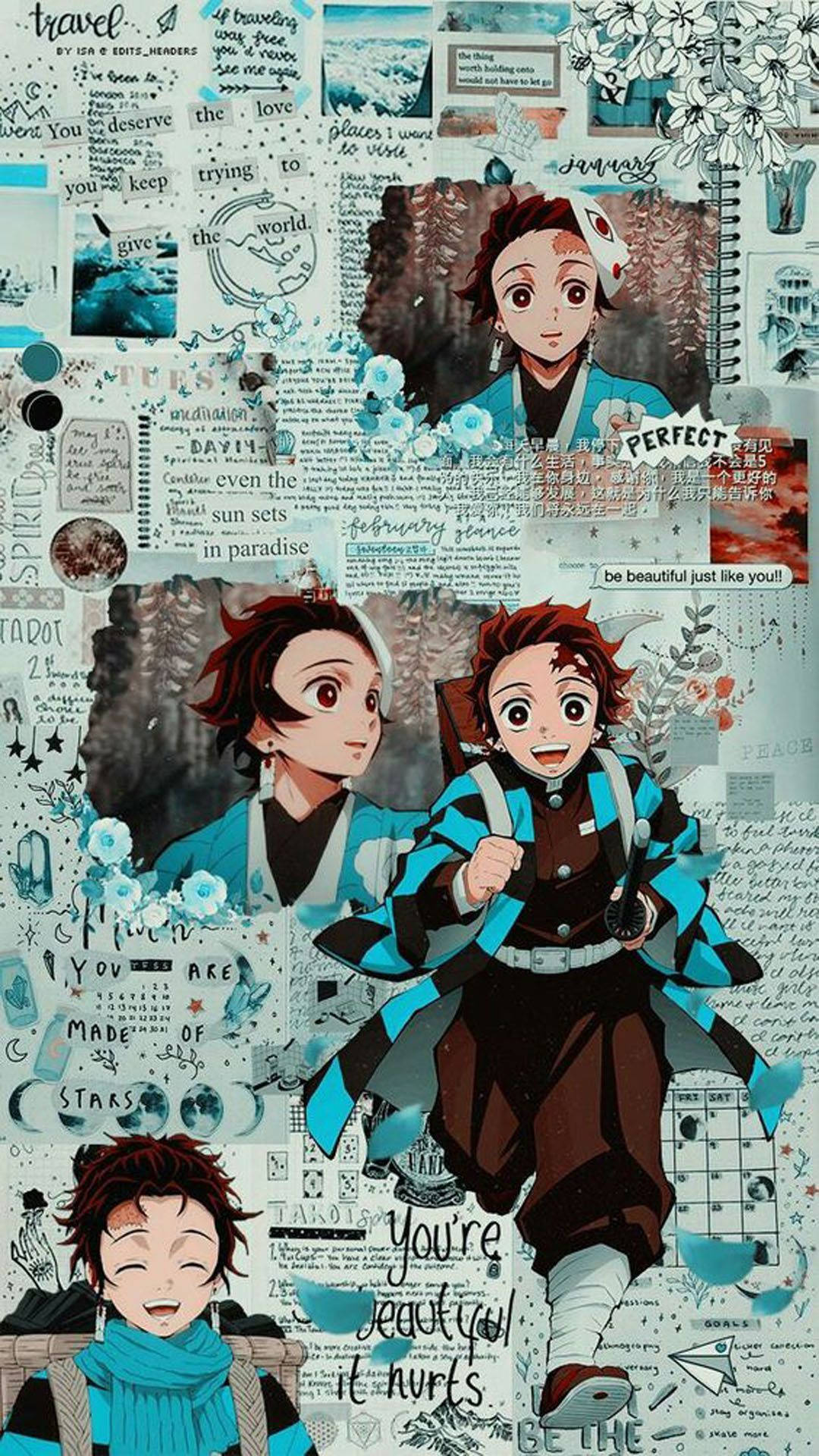 Collage estético de Tanjiro de Demon Slayer para iPhone Fondos de pantalla