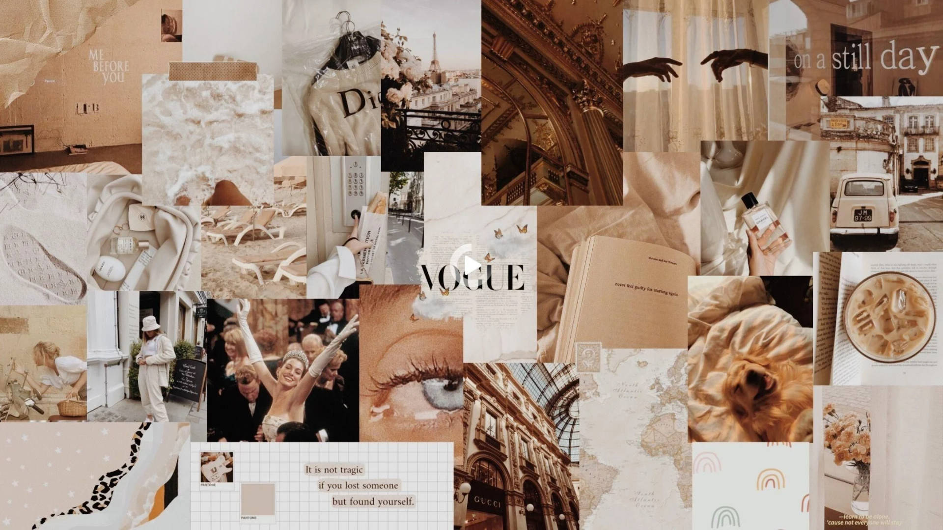 Collage estético beige de Dior, Gucci, Vogue