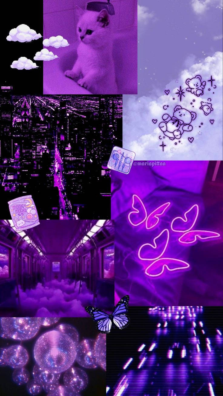 Collage Estético Femenino en Morado y Negro Fondos de pantalla