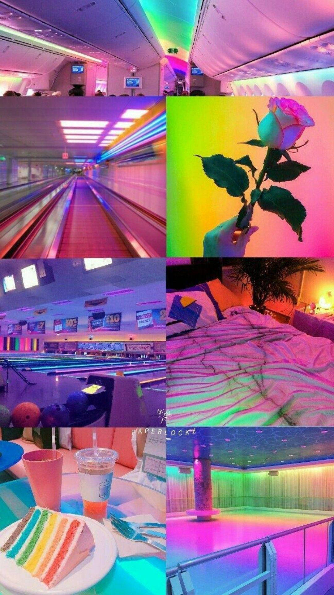 Collage Estético de Lugares en Rosa Neón Fondos de pantalla