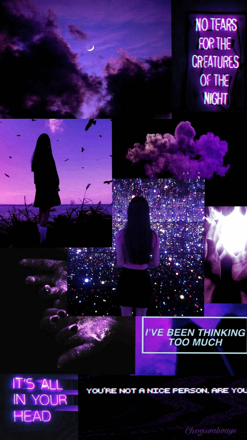 Collage Estético Morado Claro de Pensamiento Excesivo Fondos de pantalla